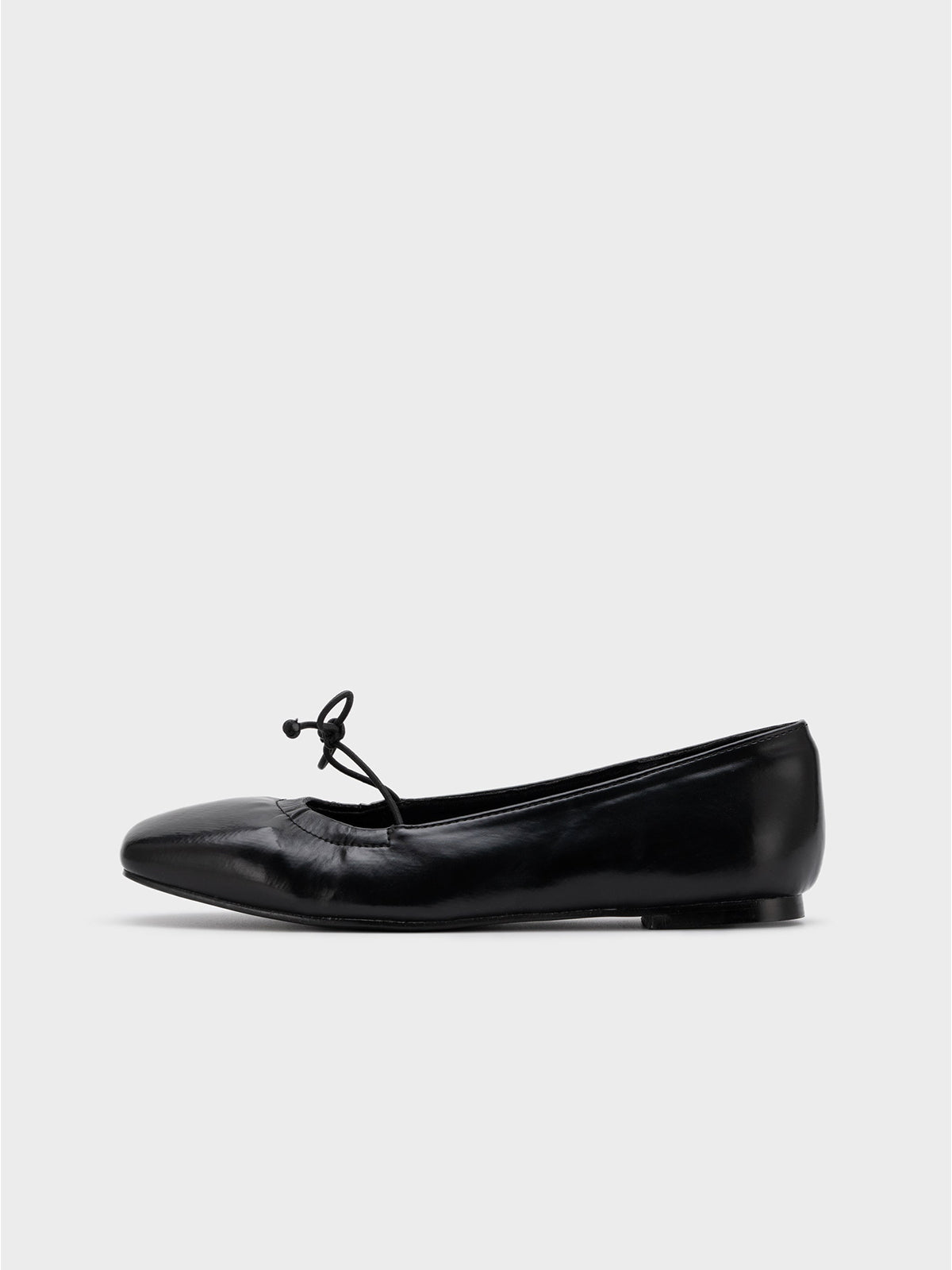 Black Square-Toe Slip-On Flats With Bow