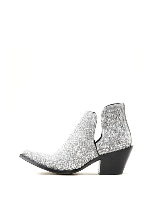 Sliver Faux suede Glitz Almond-Toe Cowgirl Short Ankle Western Boots