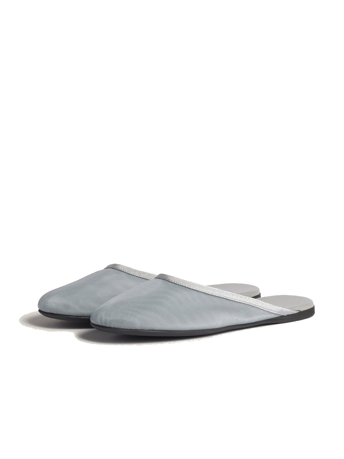 Gray Mesh Round-Toe Backless Slippers Flats
