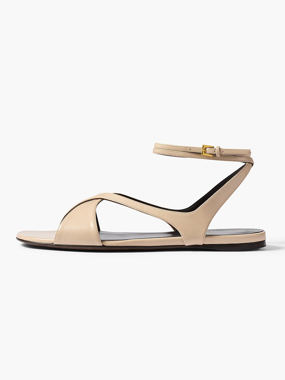 Nude Square-Toe Crossed Straps Back And Ankle Strap Flats