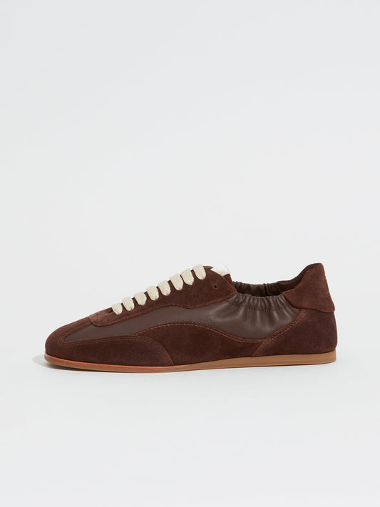 Chocolate Round-Toe Lace-Up Classic Sneakers Flats