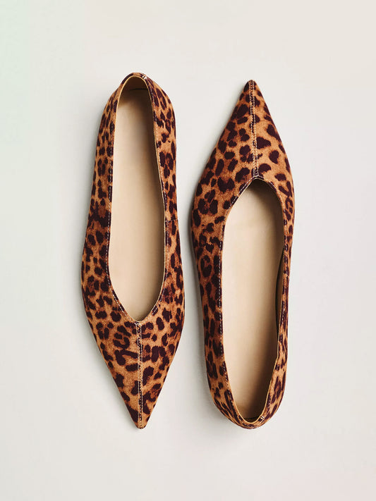 Leopard Lace Mesh Pointed-Toe Slip-On Classic Flats