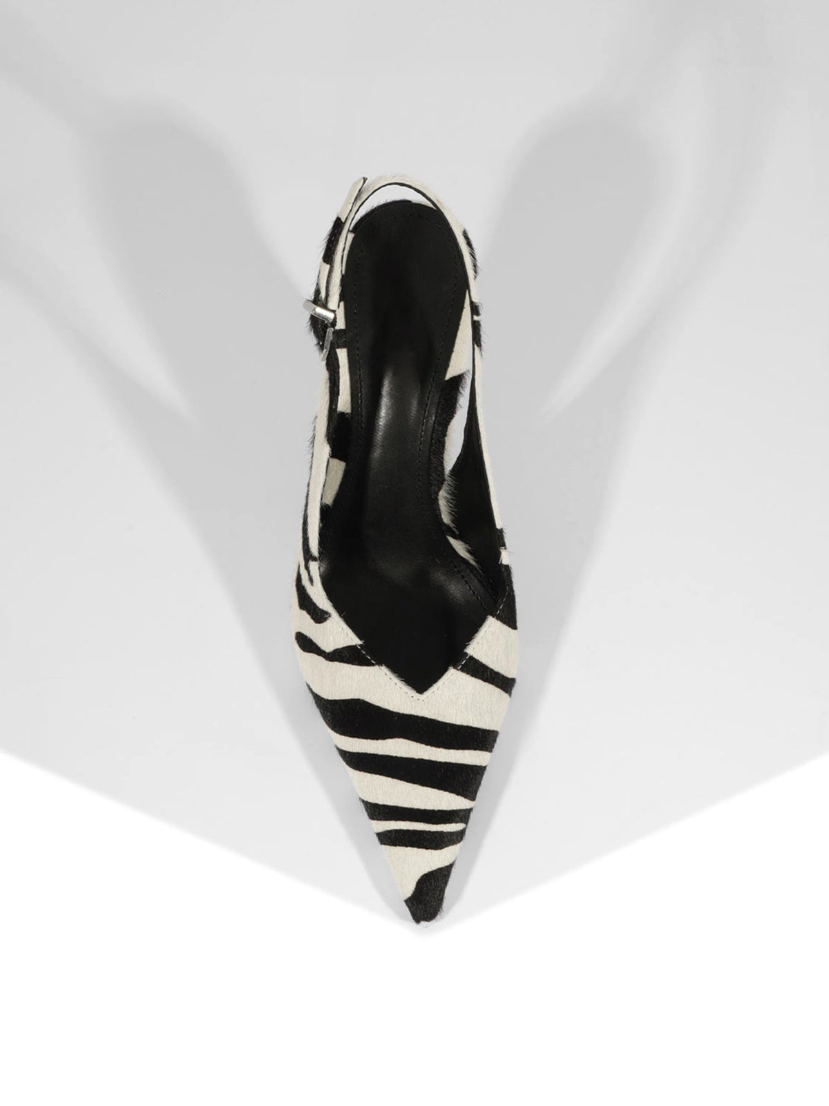 Zebra Pointed-Toe Slip-On Buckle Slingback Pumps