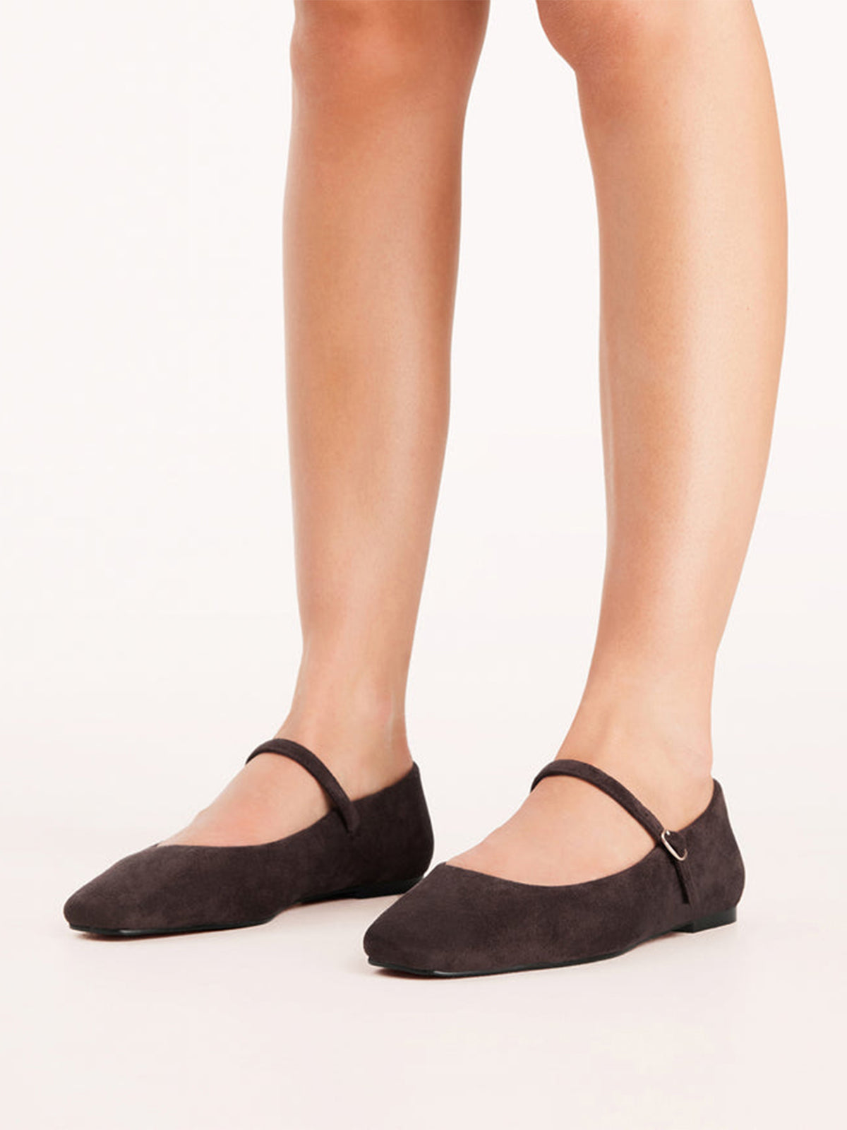 Chocolate Faux Suede Square-Toe Simple Slip-On Mary Jane Flats