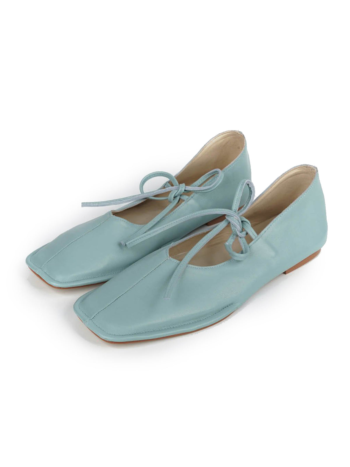 Sky Blue Square-Toe Middle Strap Slip-On Chic Flats