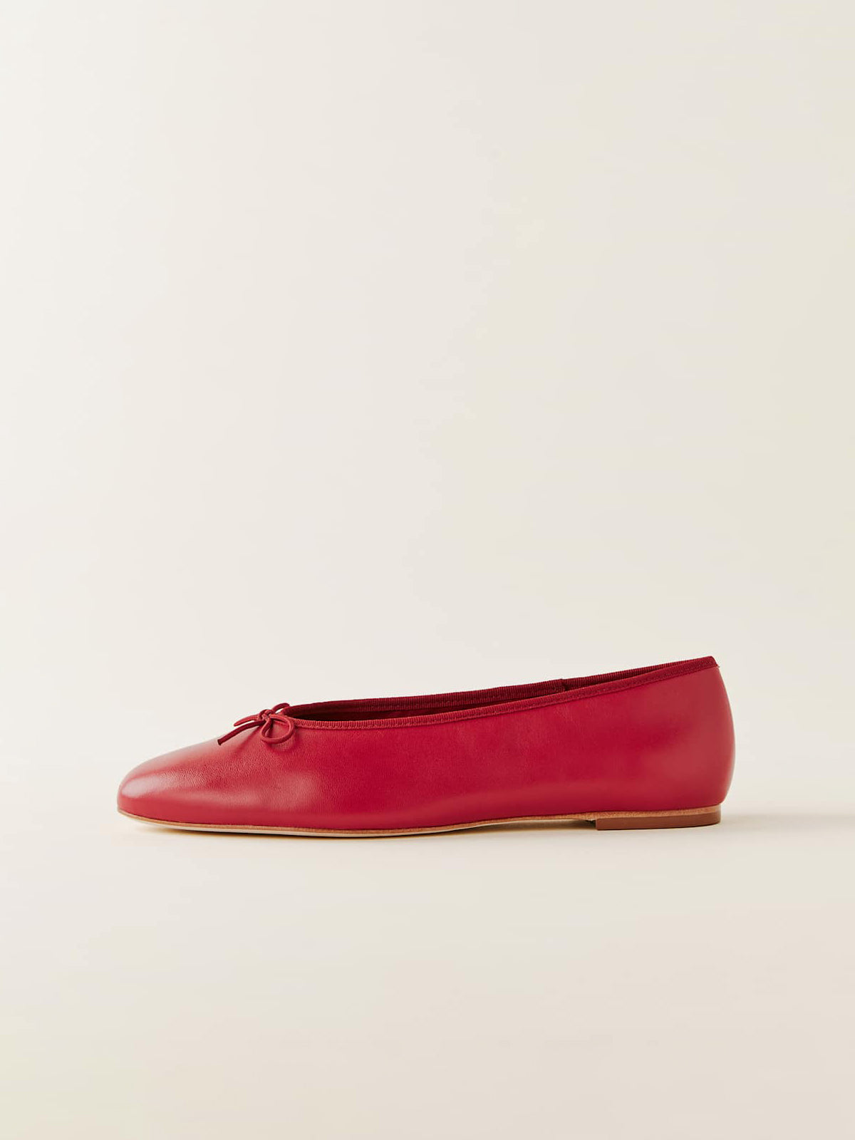 Red Round-Toe Slip-On Front Classic Bow Ballet Flats