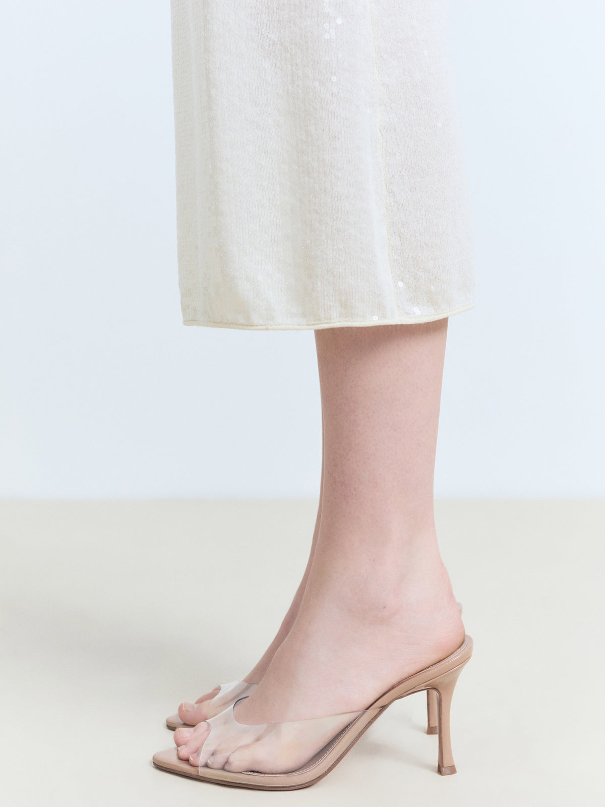 Nude Pointed-Toe Slip-On High Heels With TPU Transparent Film