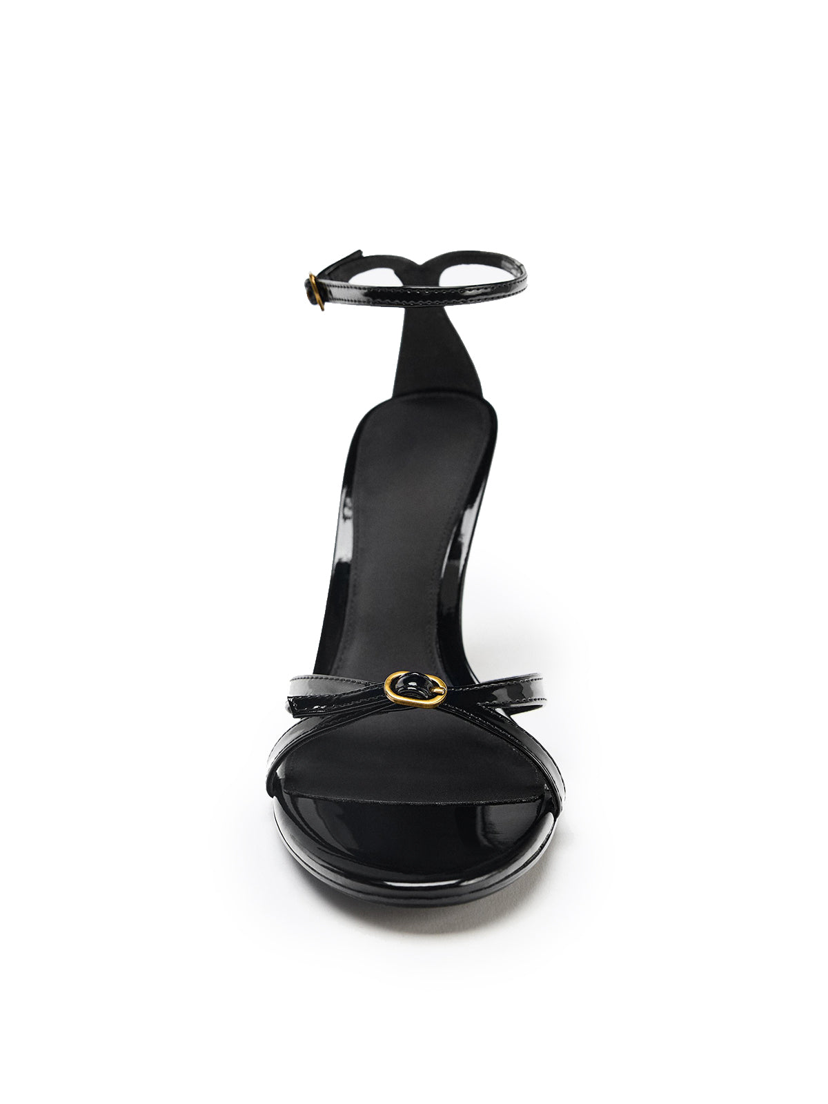 Patent Black Round-Toe Front Straps And Ankle Strap High Heels