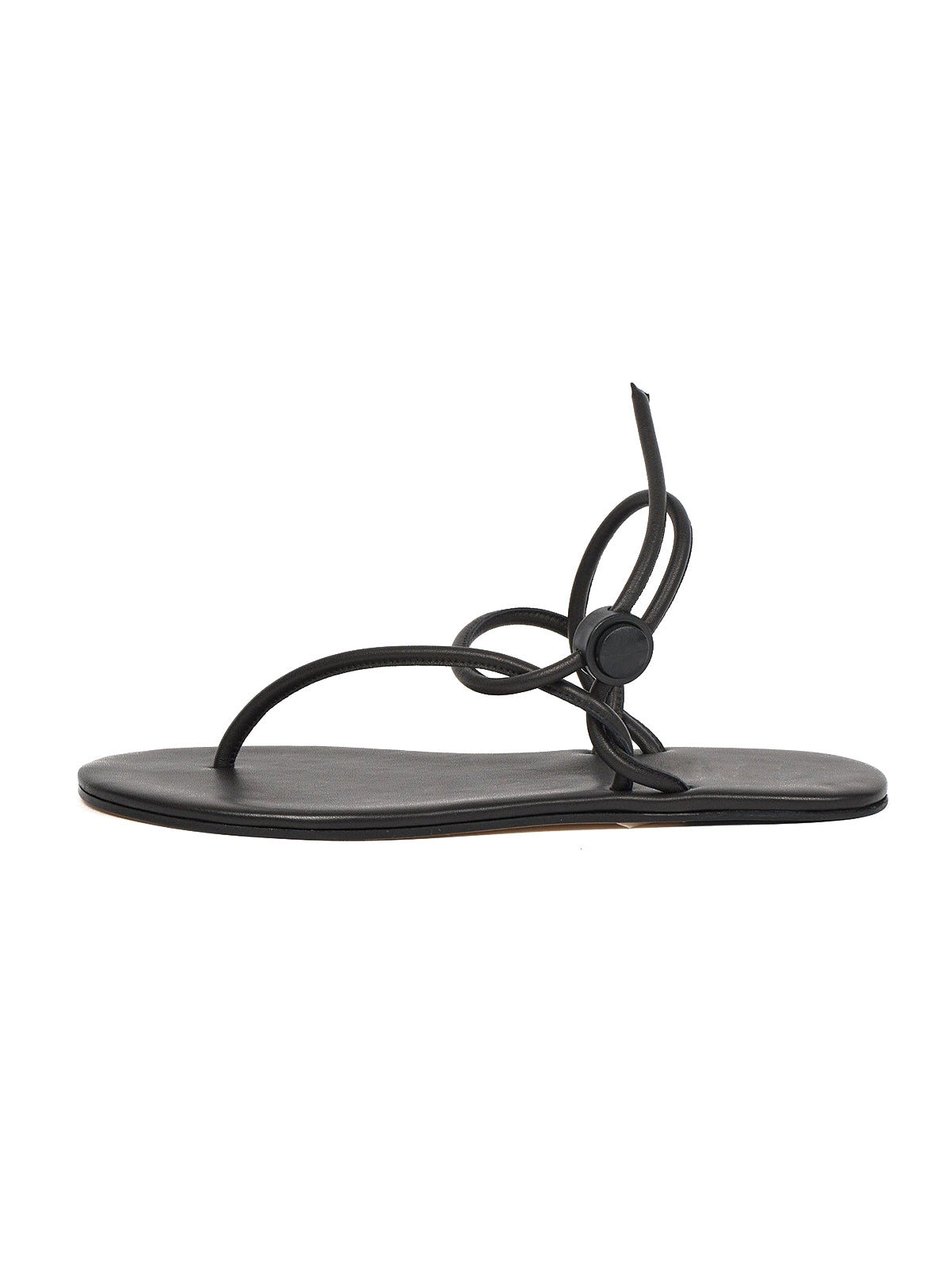 Black Round-Toe Flip-Flops String Detail Slip-On Flats