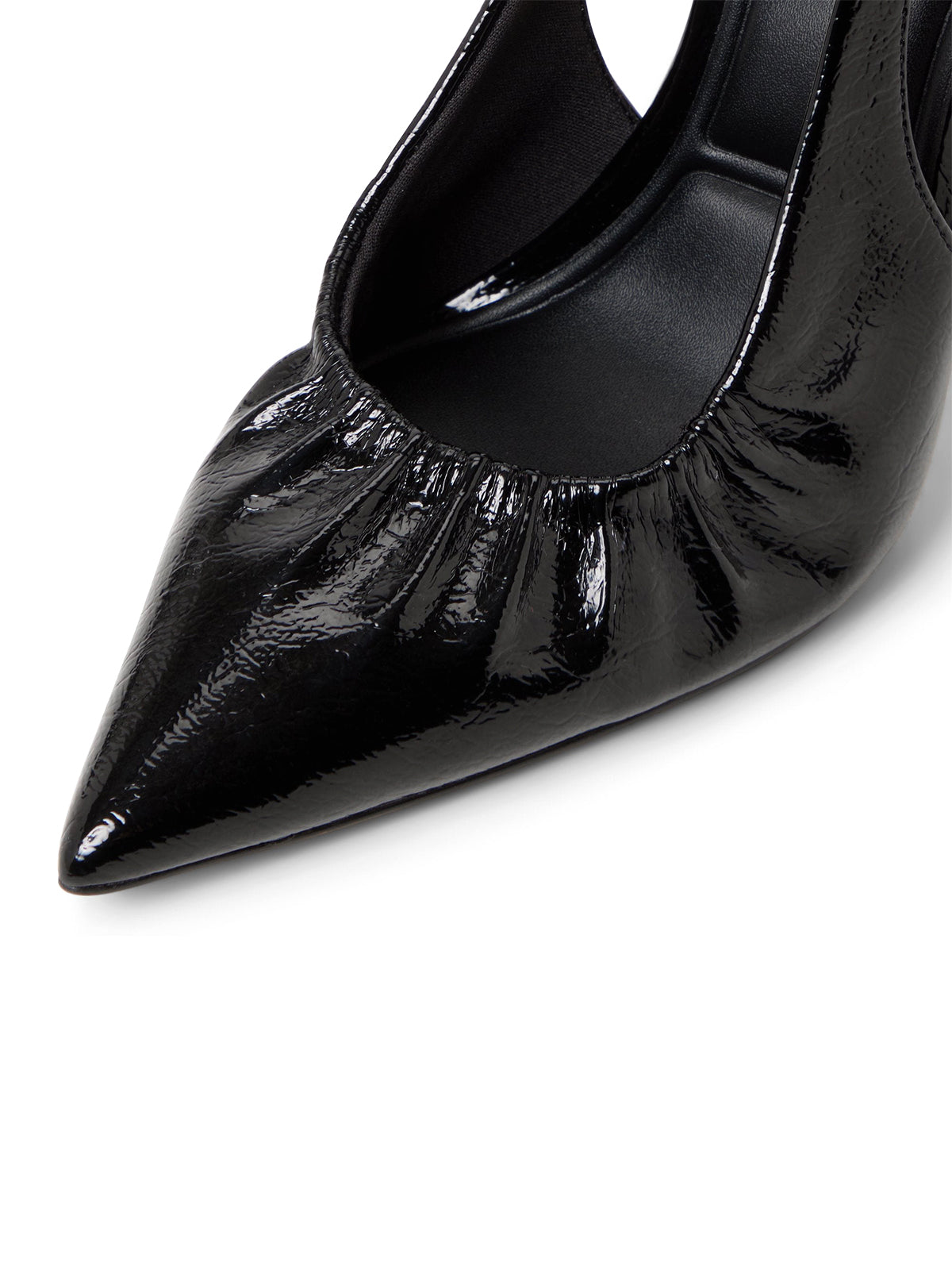 Patent Black Pointed-Toe Ruched Vamp Slingback High Heels