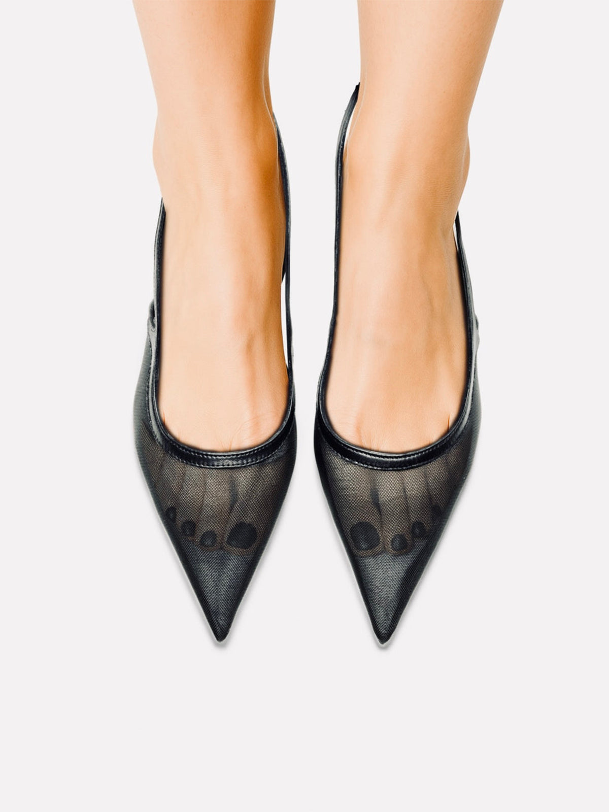 Black Mesh Pointed-Toe Chic Back Strap Pumps Kitten Heels