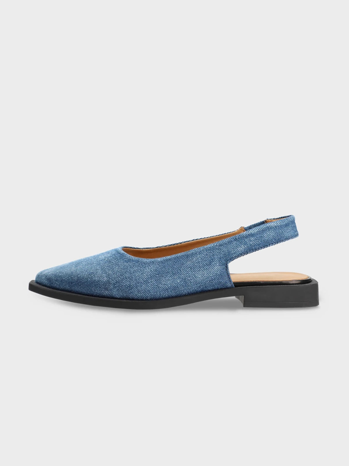 Blue Denim Pointed-Toe Classic Back Strap Simple Flats