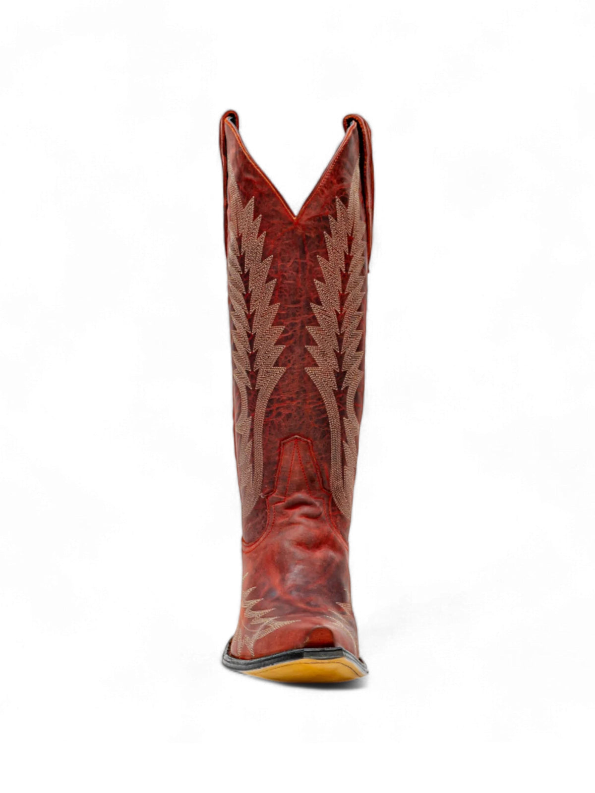 Distressed Red Snip-Toe Wide Calf Embroidery Knee High Cowgirl Boots