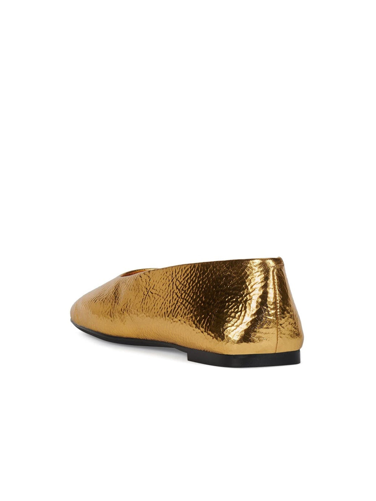 Crinkle Metallic Gold Square-Toe Ballet Flats