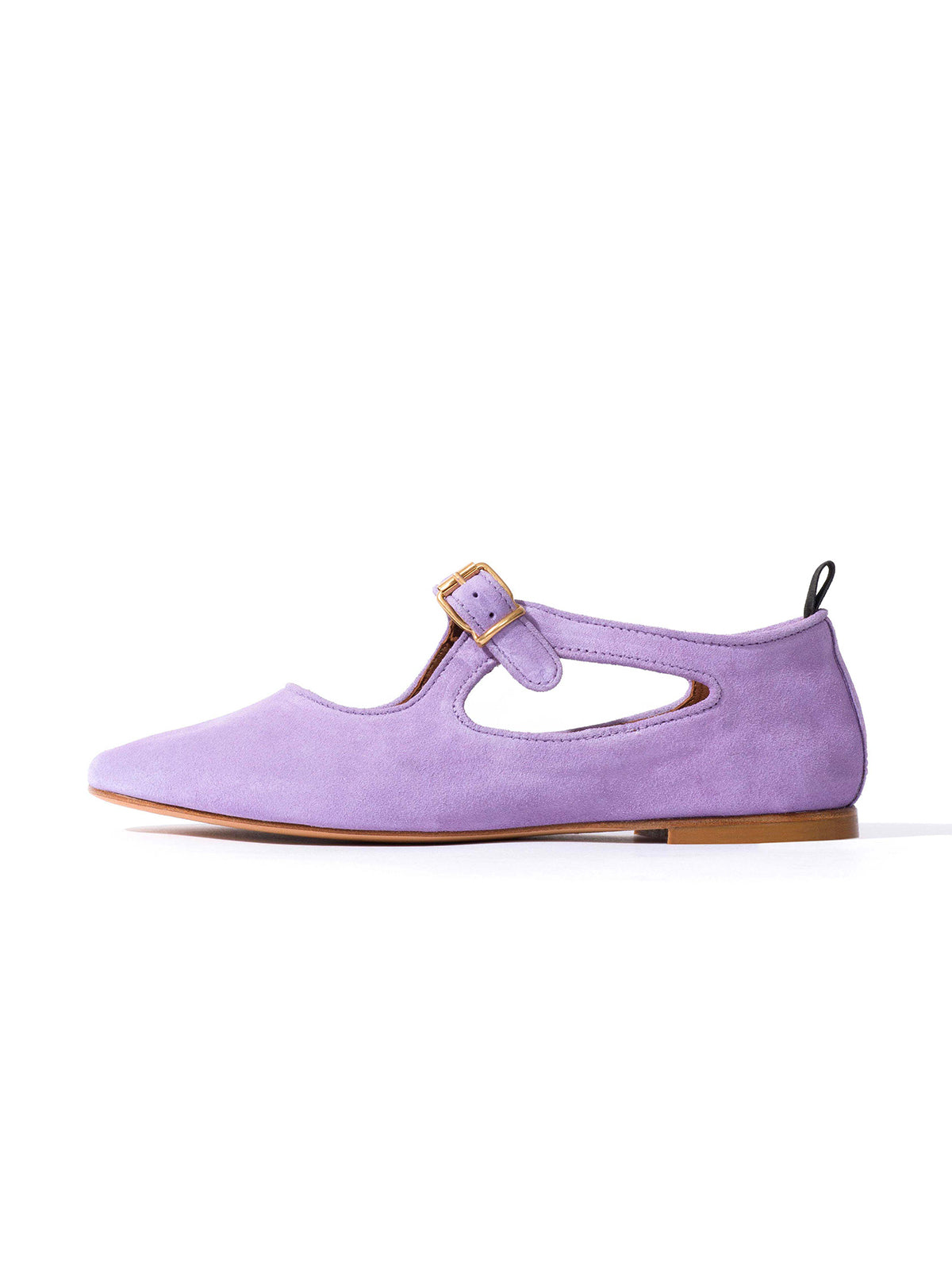 Square-Toe Buckle Strap Chic Flats - Blue Faux Suede