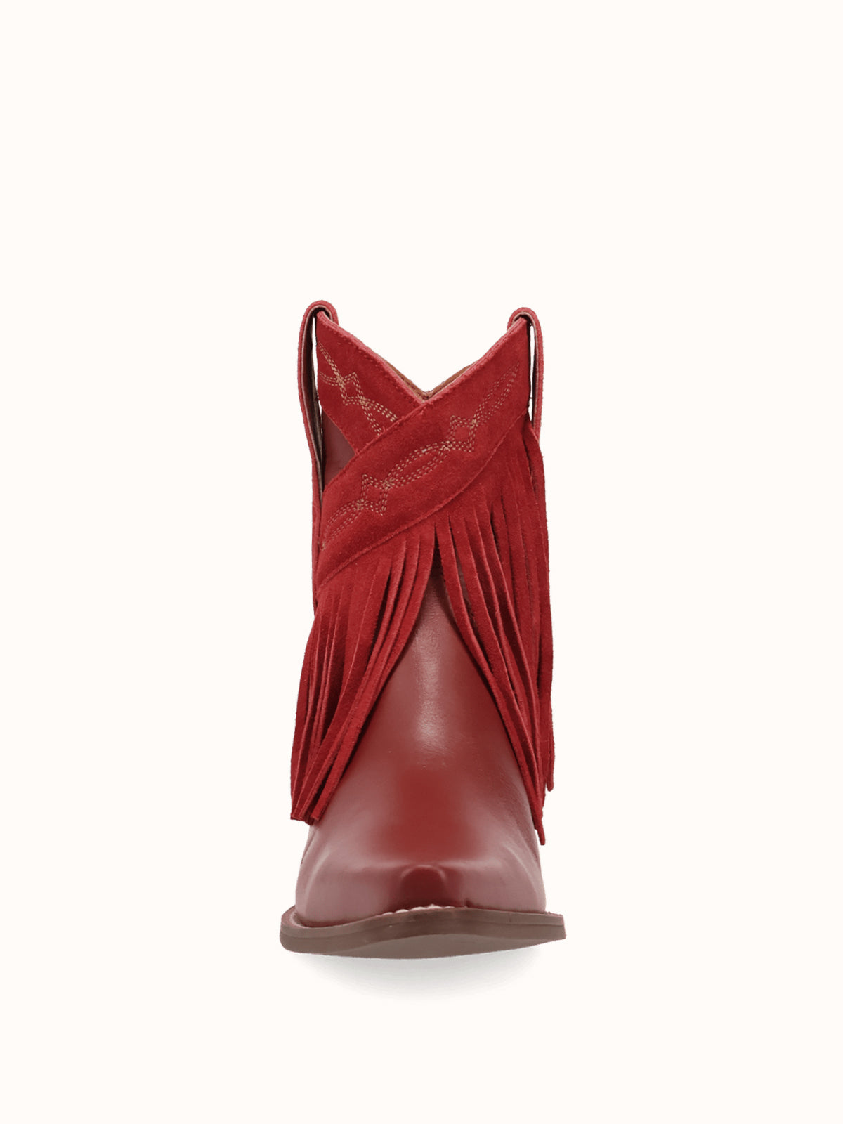 Red Snip-Toe Faux Suede Fringe Chic Ankle Cowgirl Boots