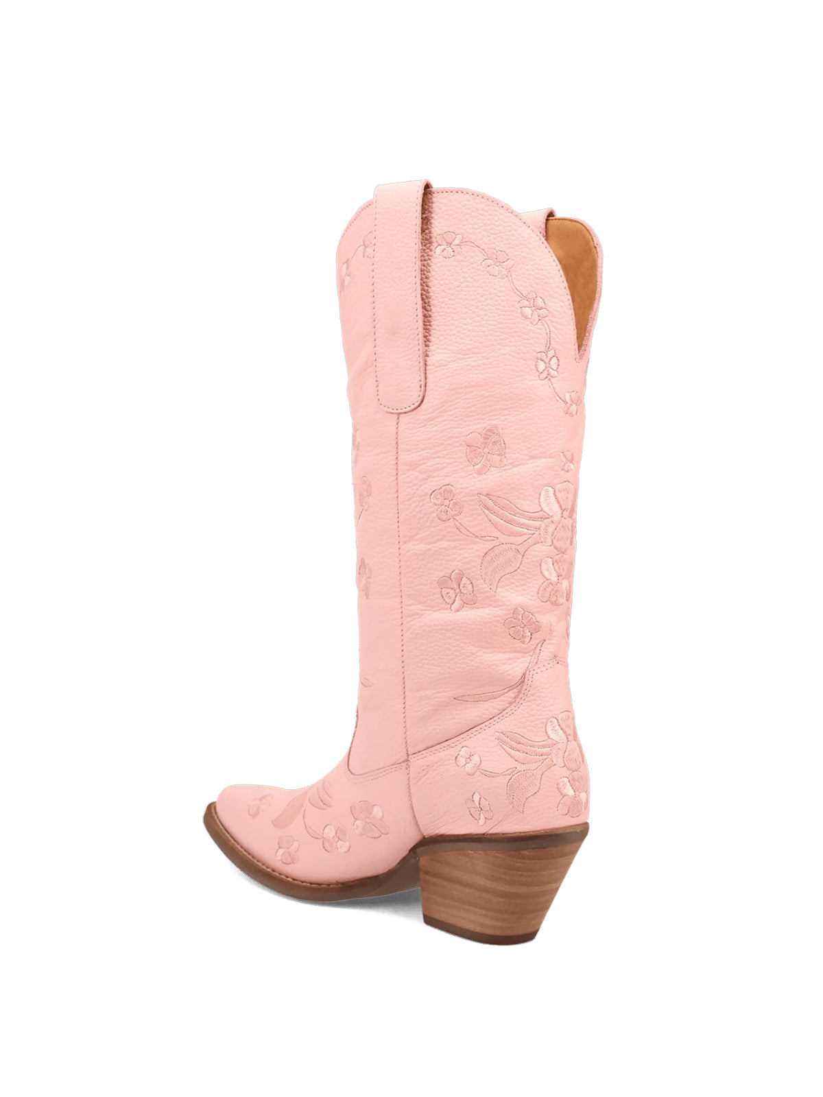Flowers Embroidery Snip-Toe Mid Calf Cowgirl Boots - Pink