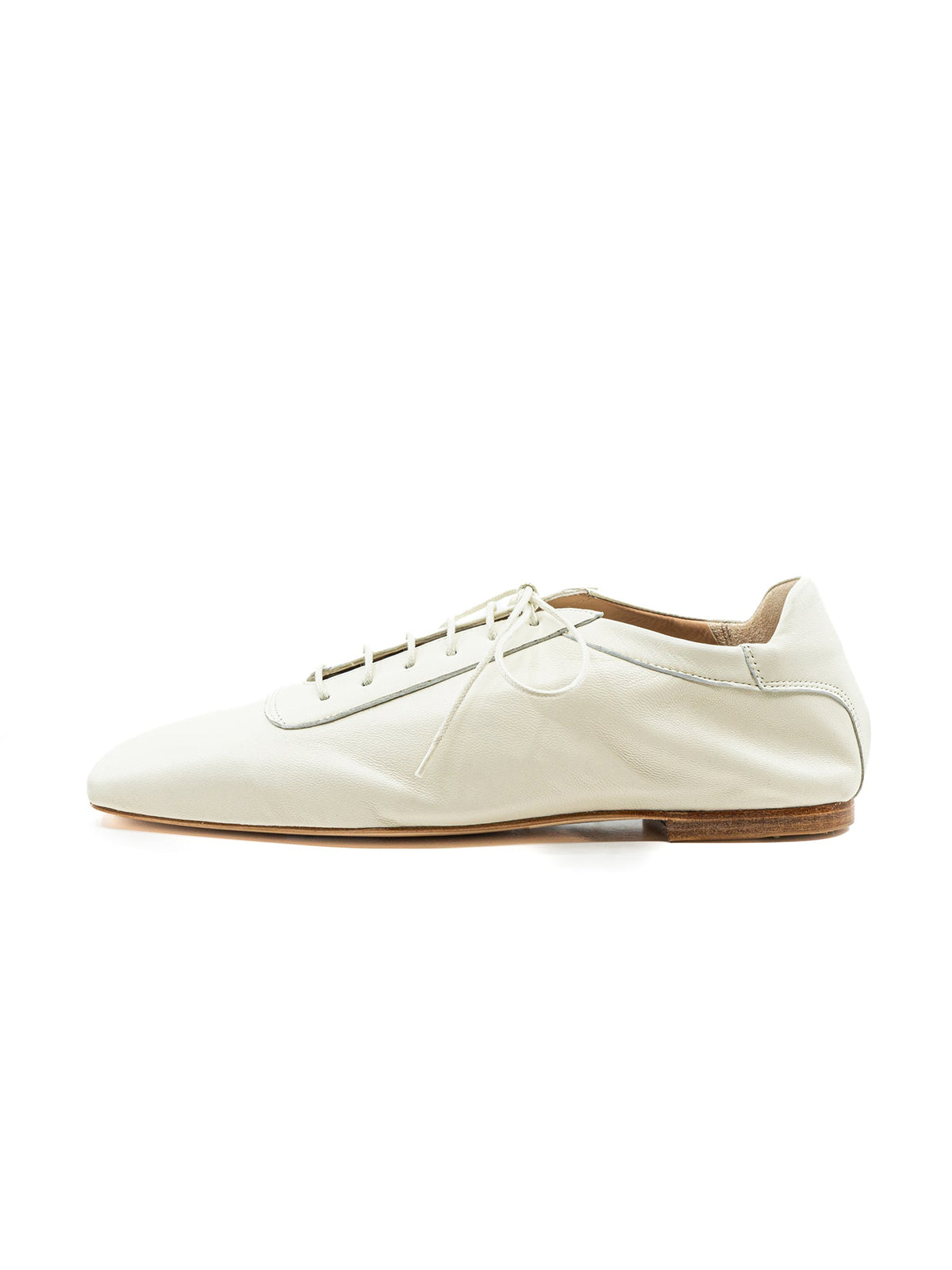 White Vegan Leather Square-Toe Lace-Up Chic Flats
