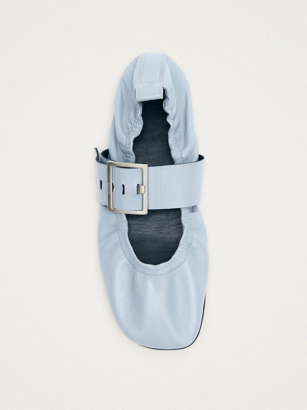 Blue Square-Toe Big Buckle Middle Strap Chic Ballet Flats