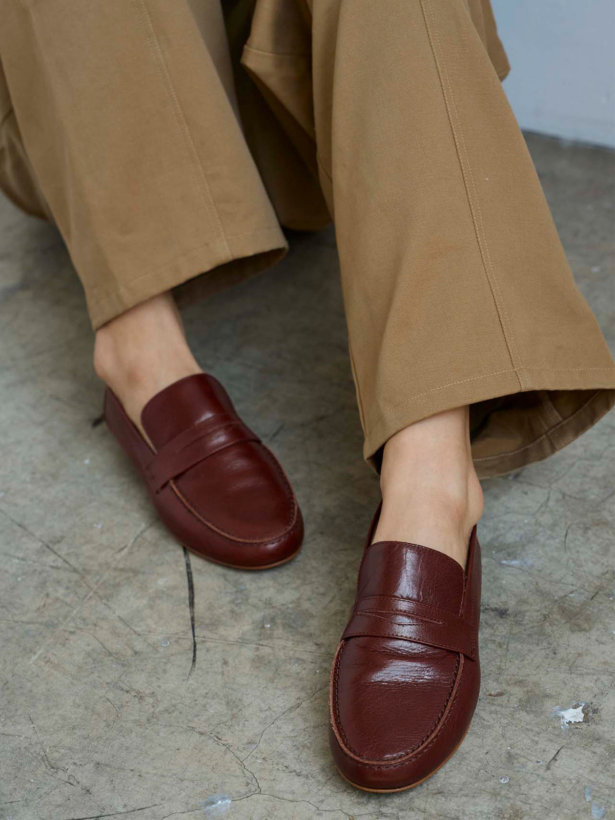 Round-Toe Slip-On Chic Loafers Flats - Burgundy