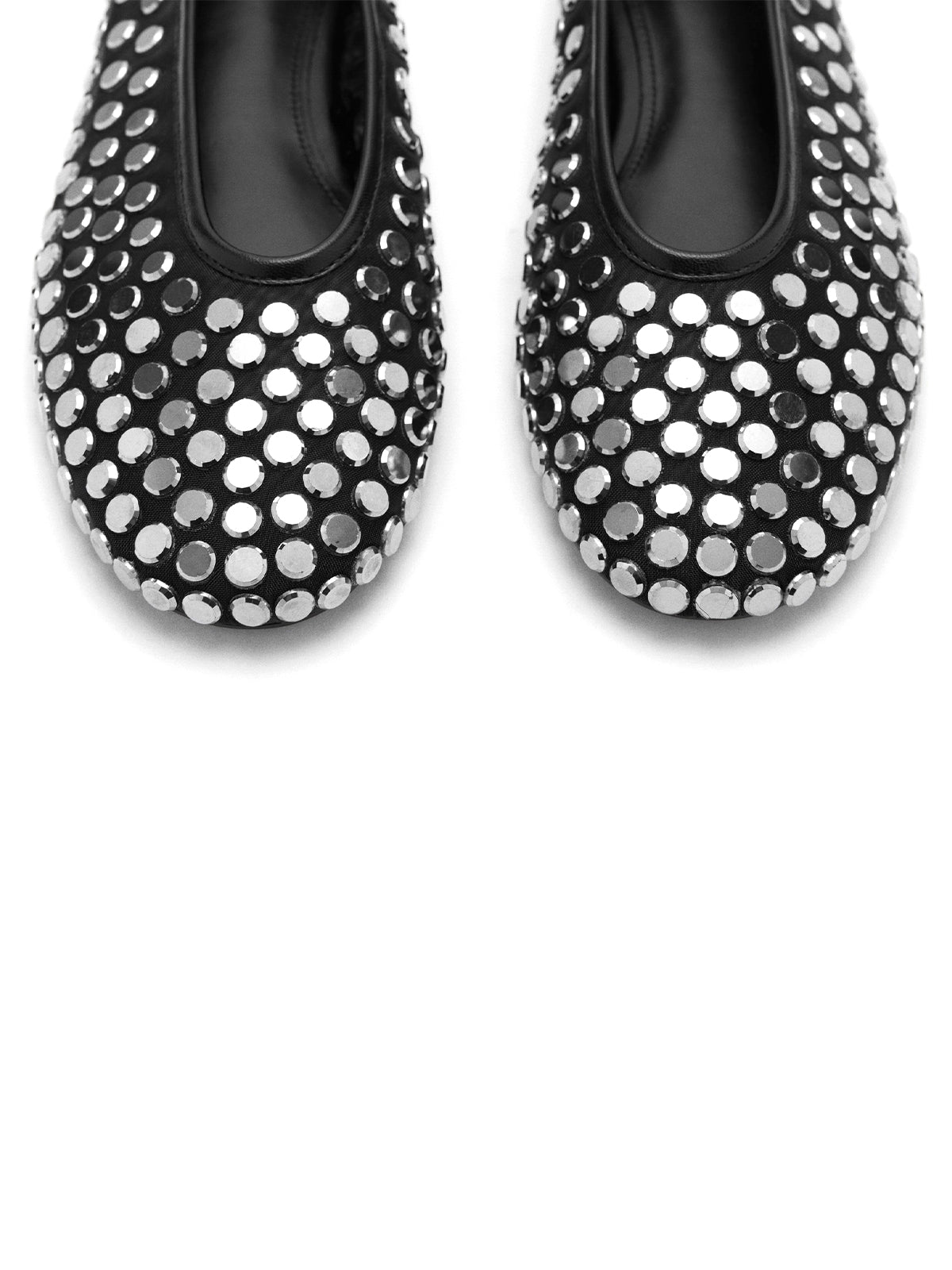 Black Mesh Round-Toe Studded Slip-On Classic Ballet Flats