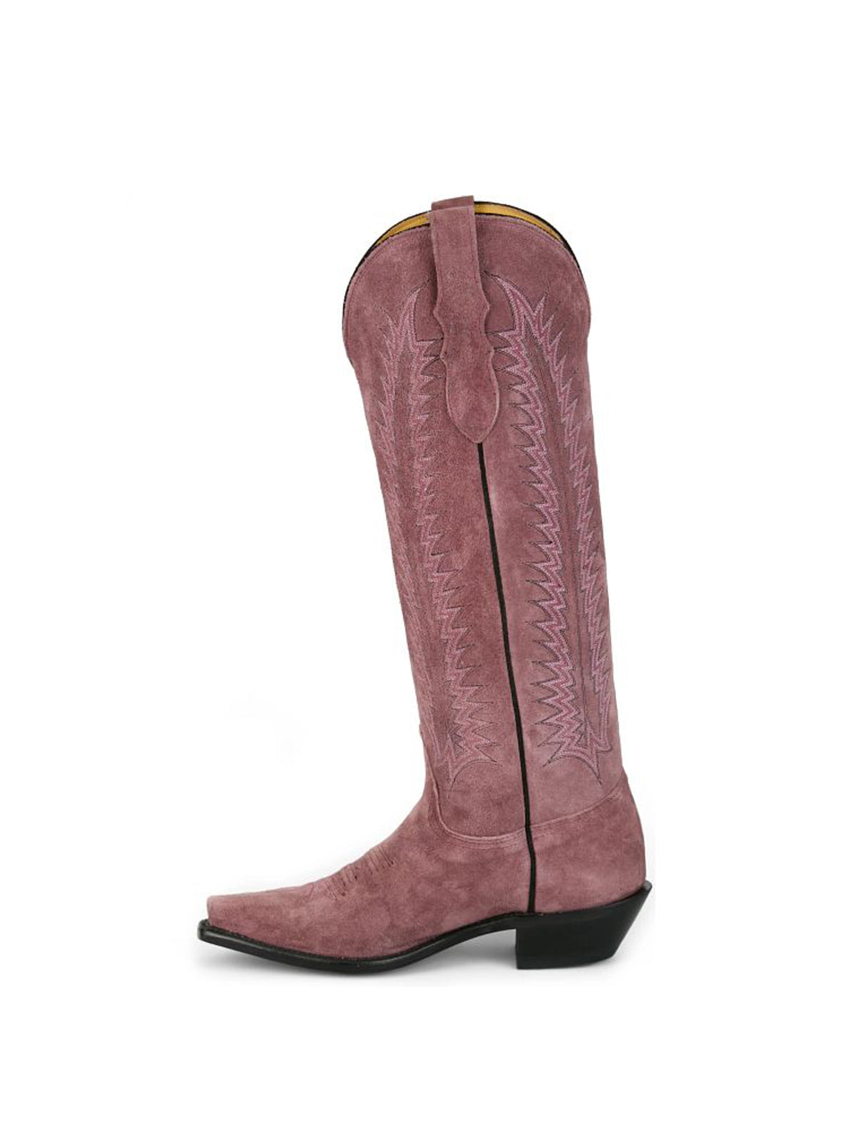 Pink Faux Suede Snip-Toe Wide Calf Embroidery Knee High Cowgirl Boots