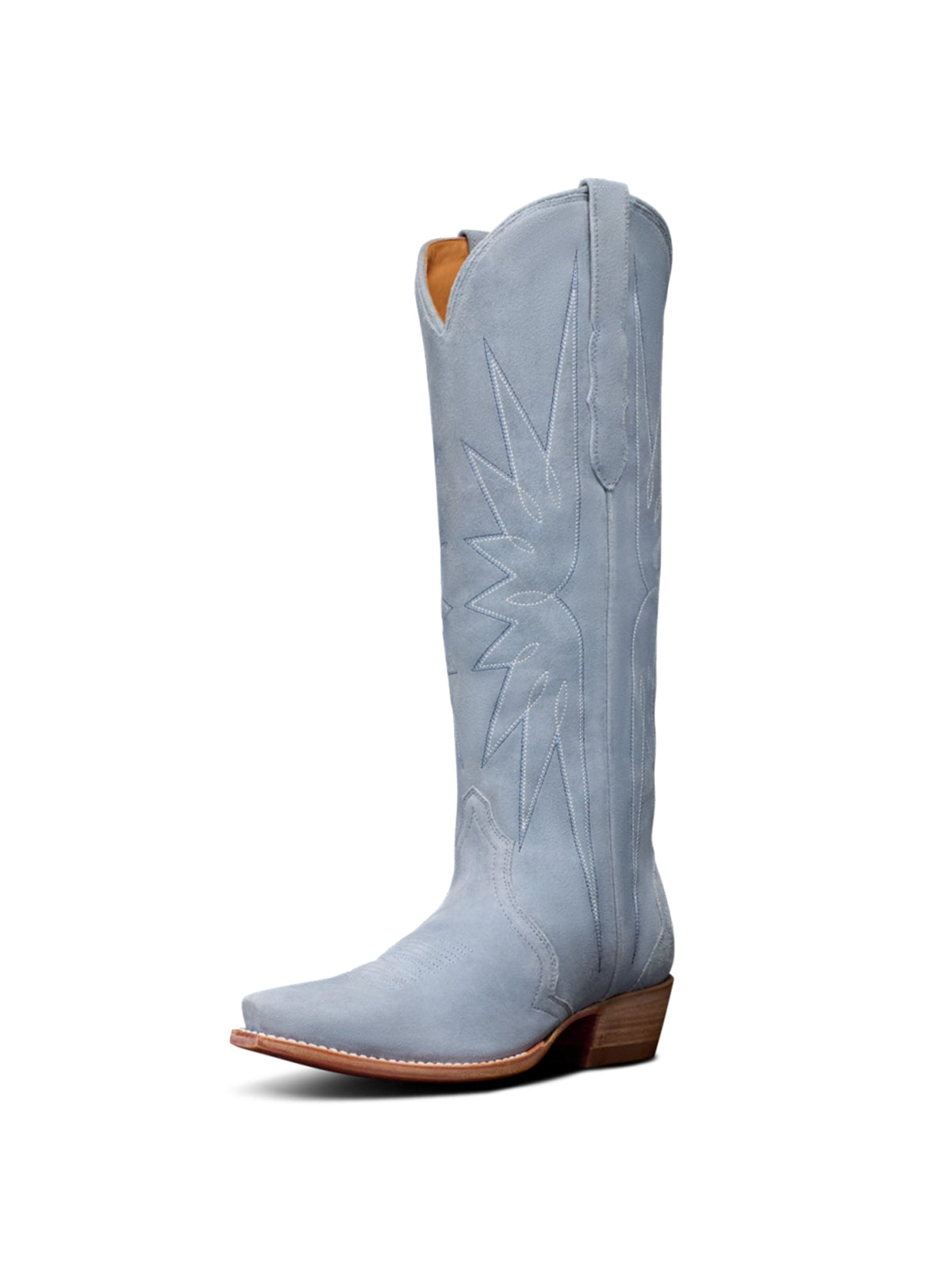Blue Faux Suede Snip-Toe Stitch Wide Calf Knee High Cowgirl Boots