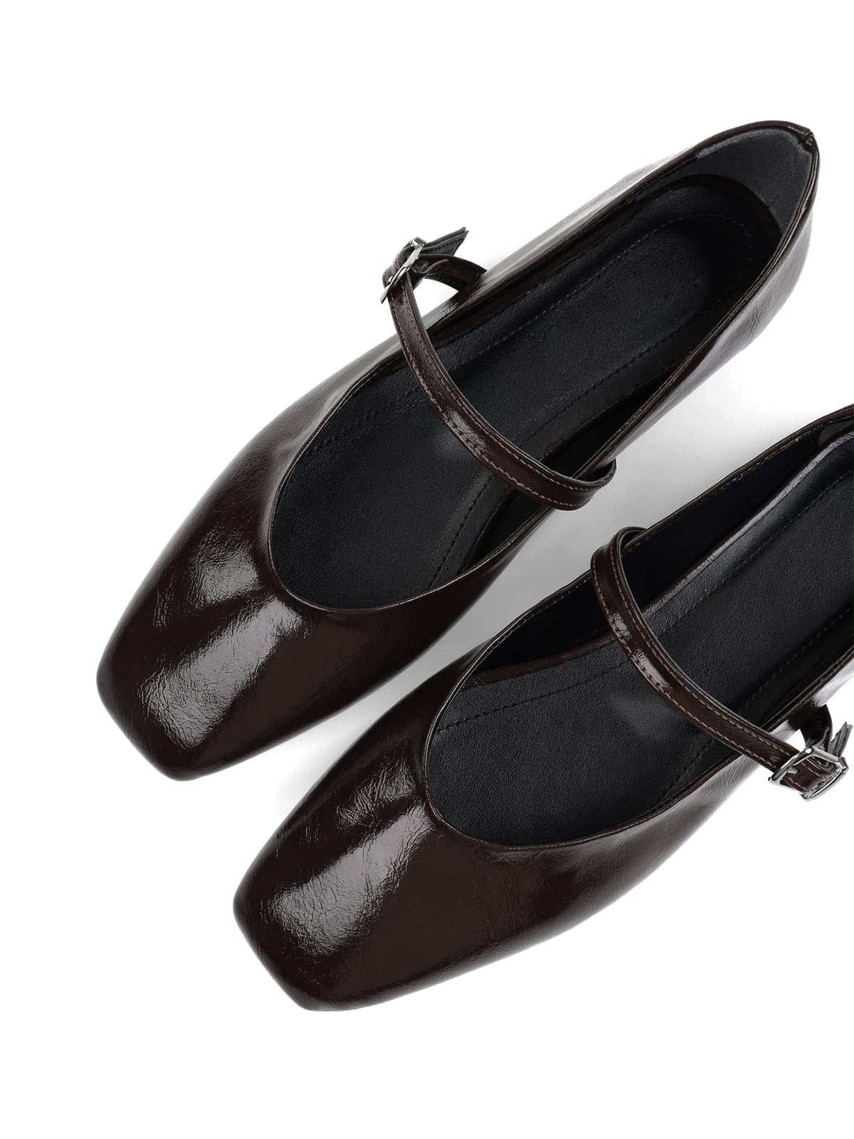 Coffee Square-Toe Buckle Bridge Strap Stylish Ballet Flats