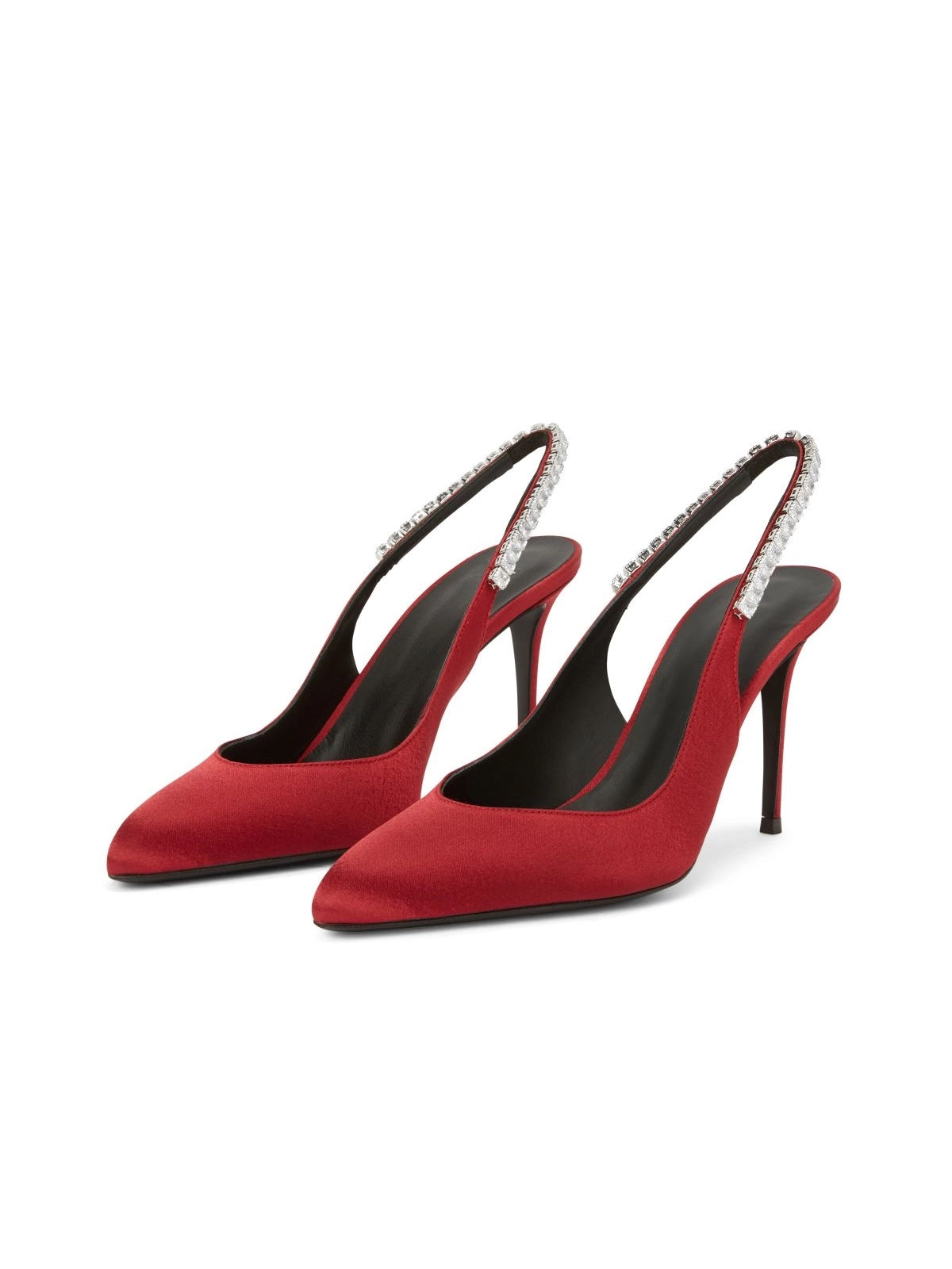 Red Satin Pointed-Toe Slingback With Rhinestones High Heels Pumps