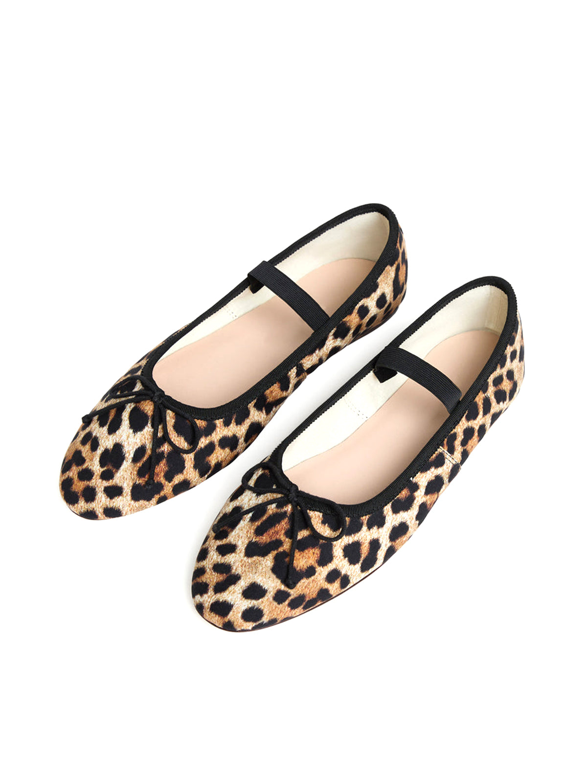 Leopard Jersey Faux Suede Round-Toe Front Bow Ballet Flats