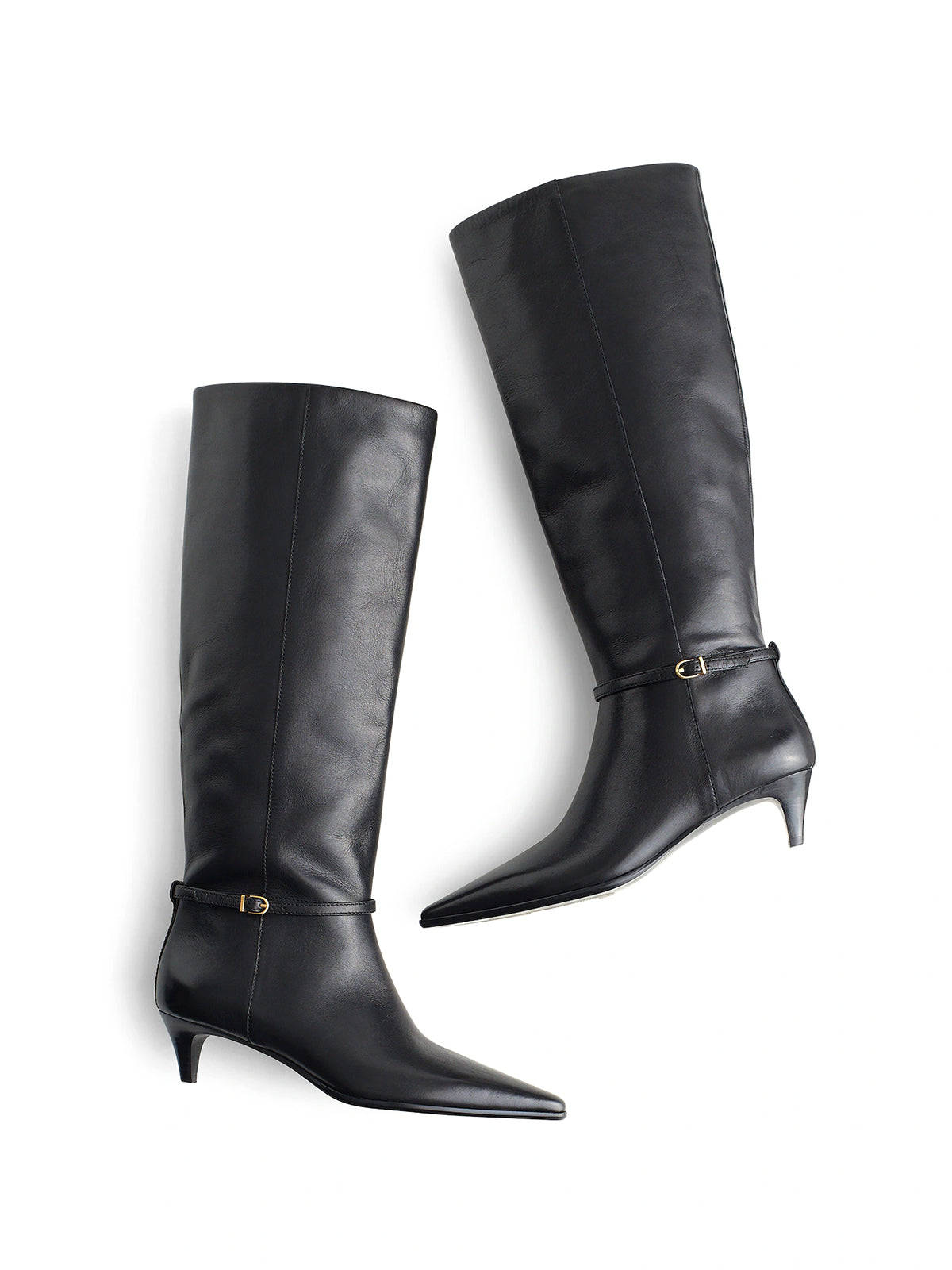 True Black Pointed-Toe Half-zip Simple Knee High Boots