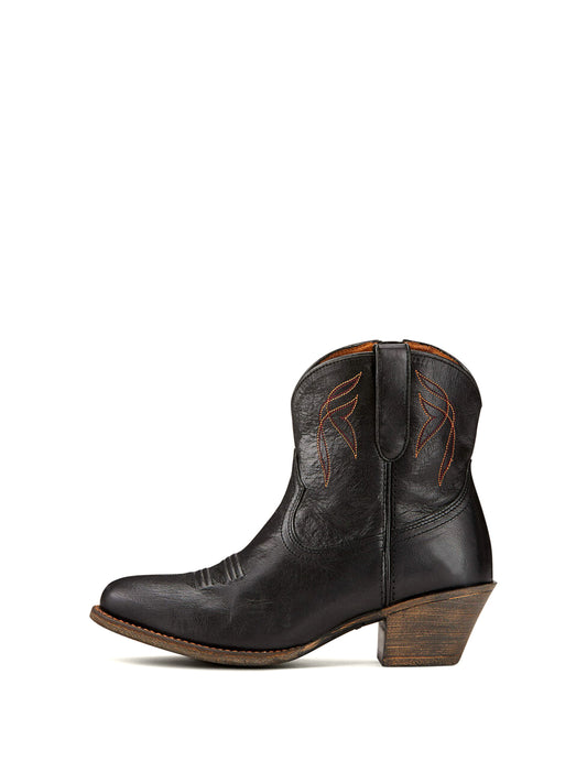 Almond-Toe Stitch Cowgirl Short Ankle Western Booties In Black