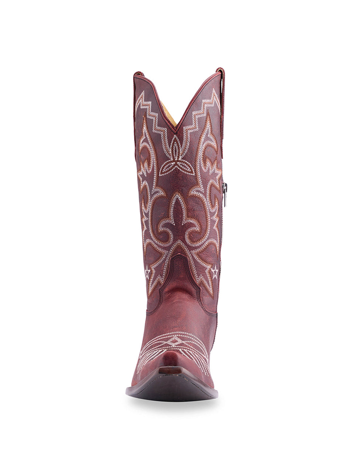 Red Snip-Toe Classic And Star Embroidery Half-Zip Mid Calf Cowgirl Boots