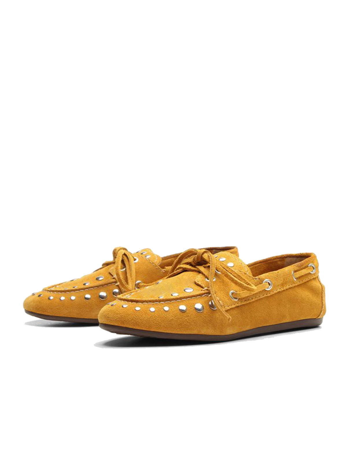 Almond Faux Suede Round-Toe Studs And Bow Classic Boat Shoes Flats