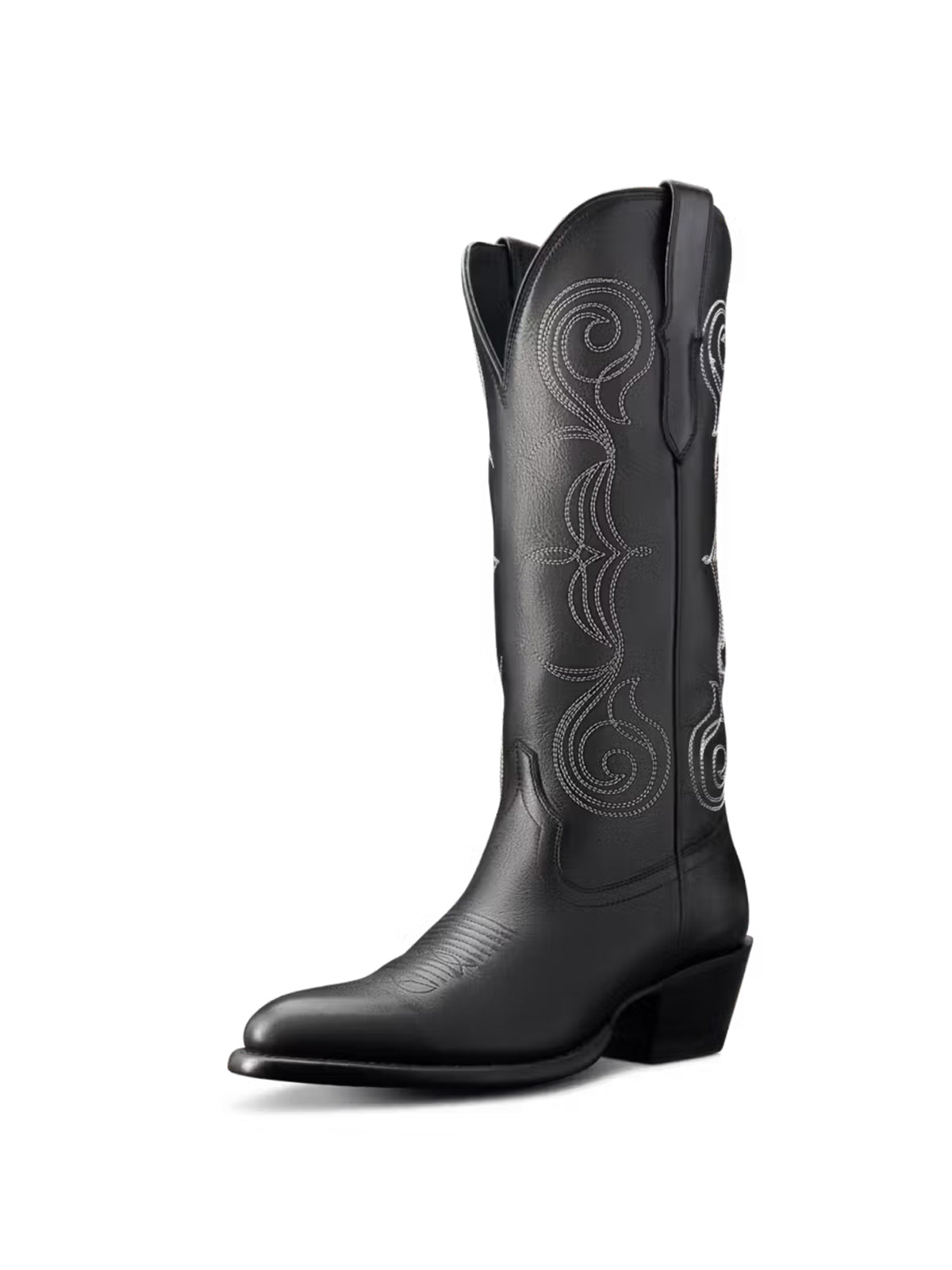 Black Round-Toe Knee High Wide Calf Embroidery Cowgirl Boots