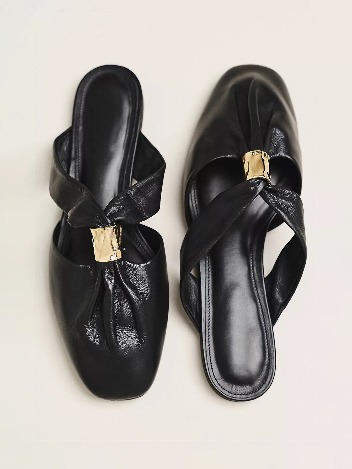 Black Closed Square-Toe Slip-On Backless Flats