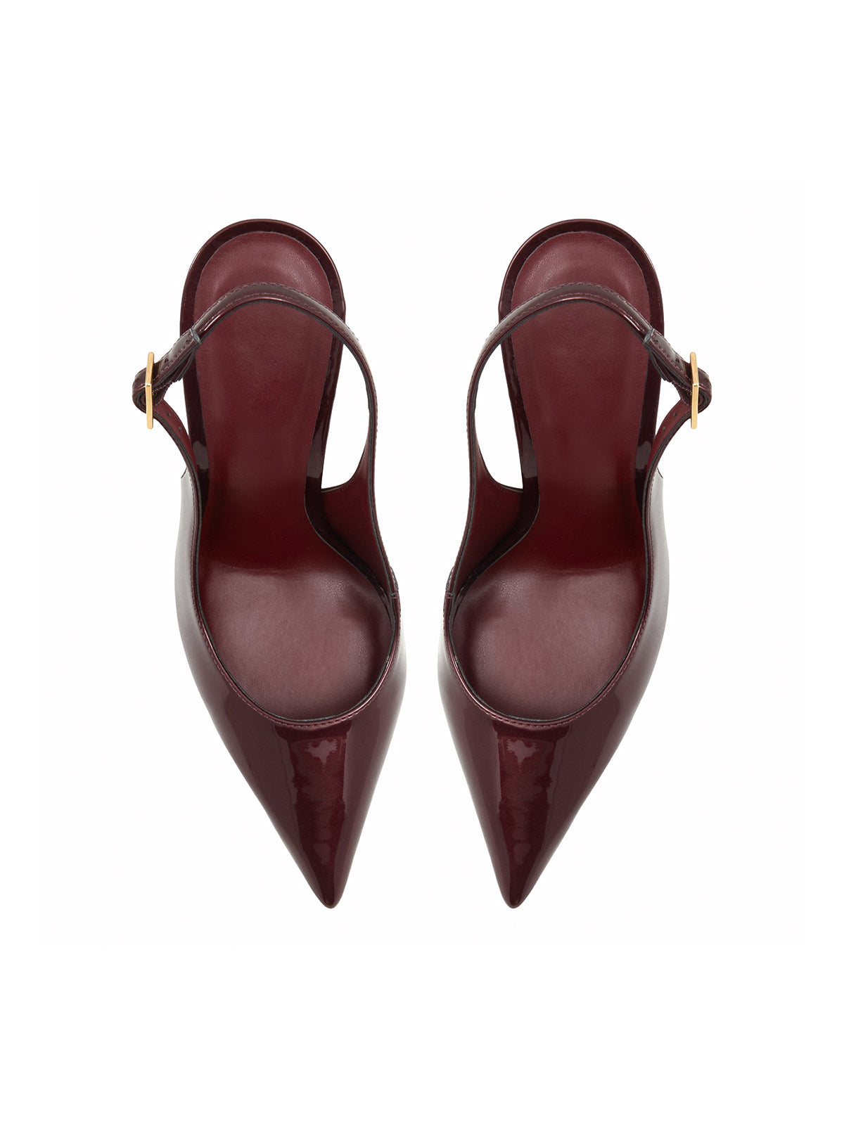 Patent Burgundy Pointed-Toe Classic Buckle Slingback High Heels