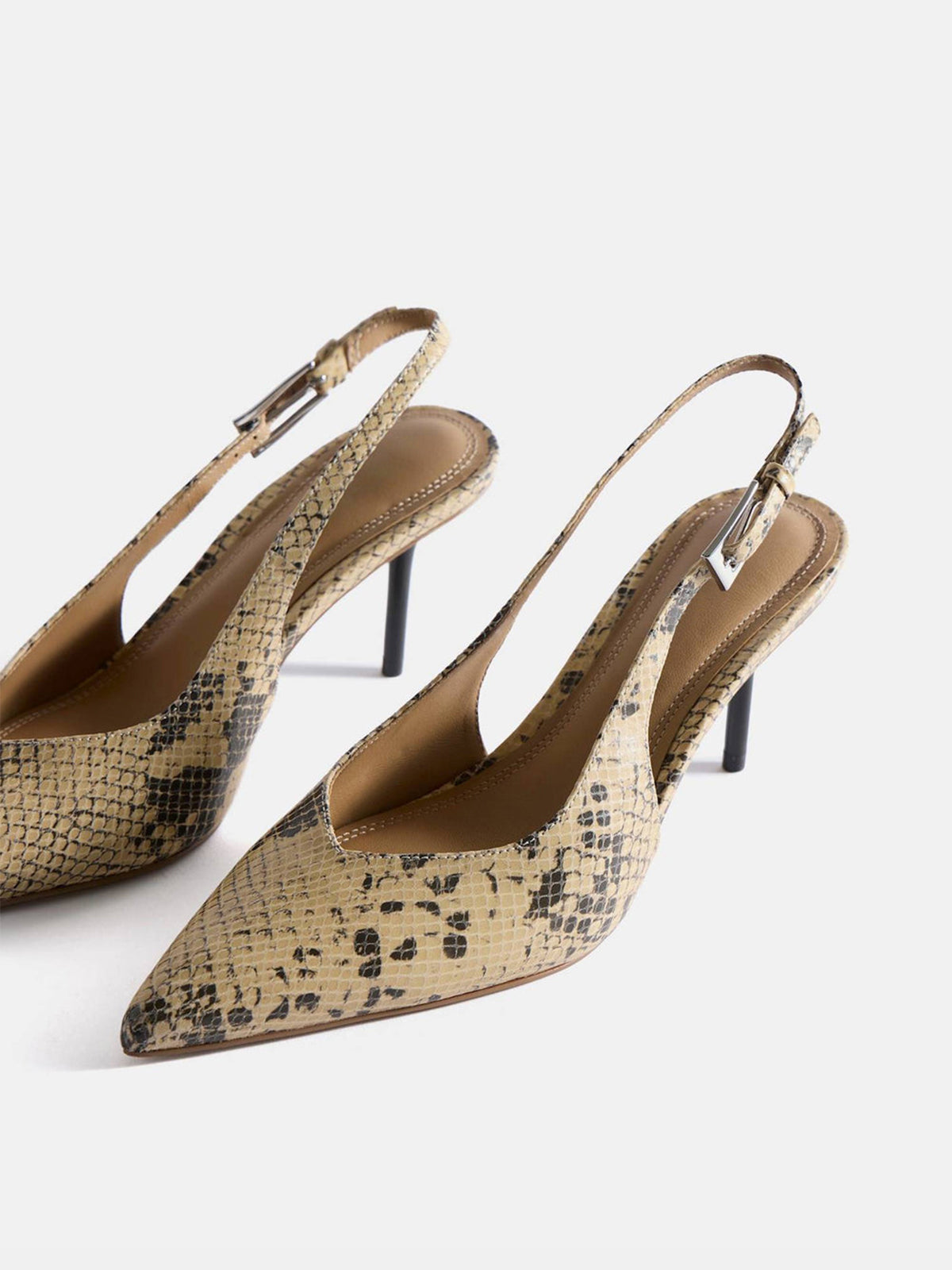 Snakeskin Pattern Pointed-Toe Chic Back Strap Kitten Heels
