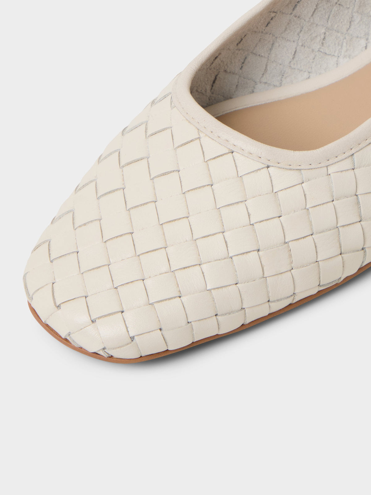 Ivory Woven Vegan Leather Square-Toe Simple And Classic Ballet Flats