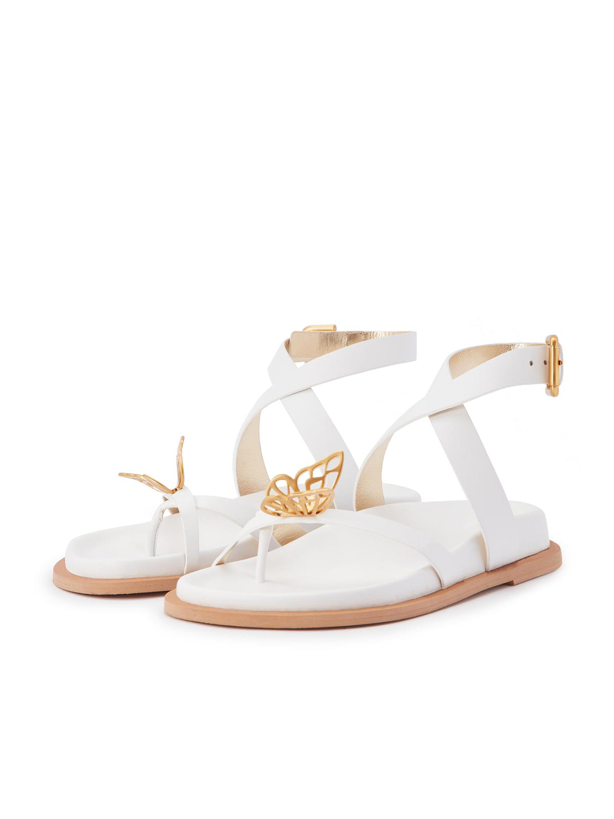 White Round-Toe Front Butterfly Applique Flip Flop Flat Sandals