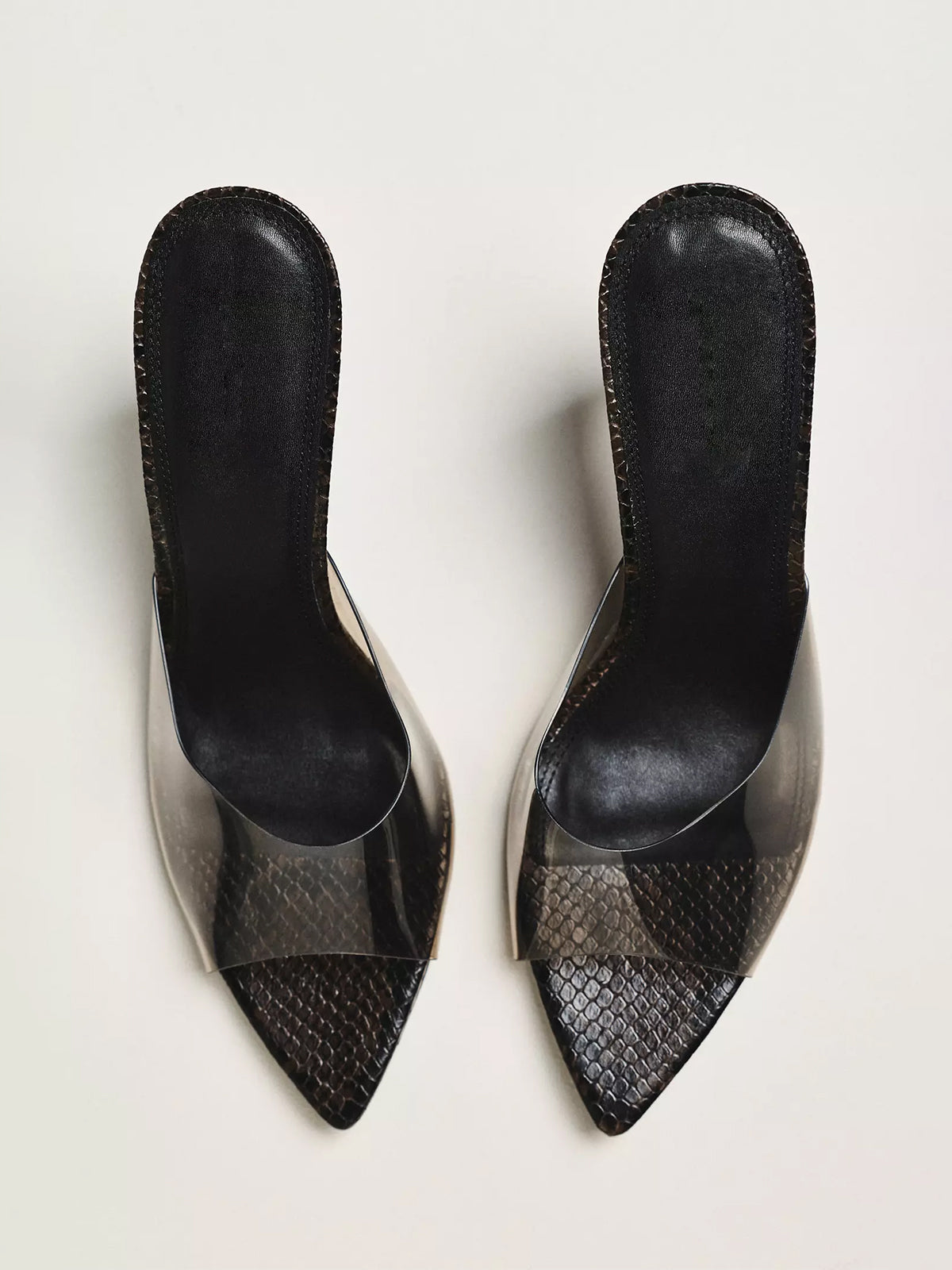 Dark Brown Transparent TPU Film Open Pointed-Toe Slip-On High Heels