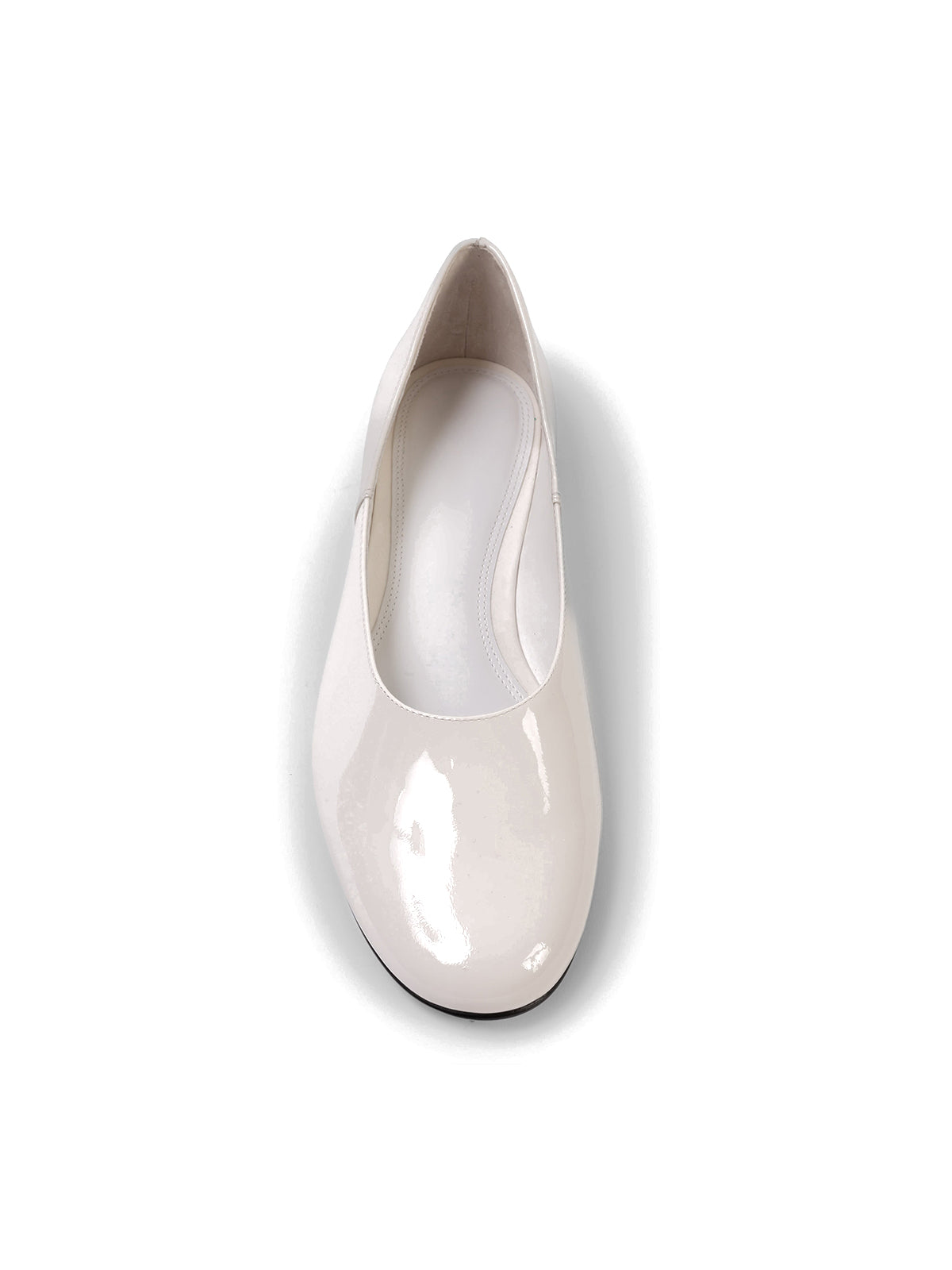 Patent Ivory Round-Toe Slip-On Ballet Flats