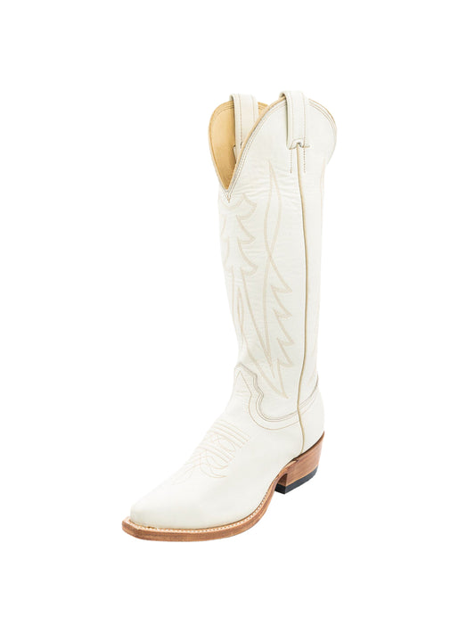 White Snip-Toe Classic Embroidery Sleek Mid Calf Cowgirl Boots