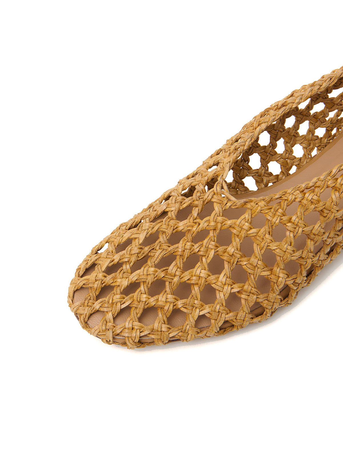 Light Camel Woven Vegan Leather Round-Toe Simple Slip-On Flats