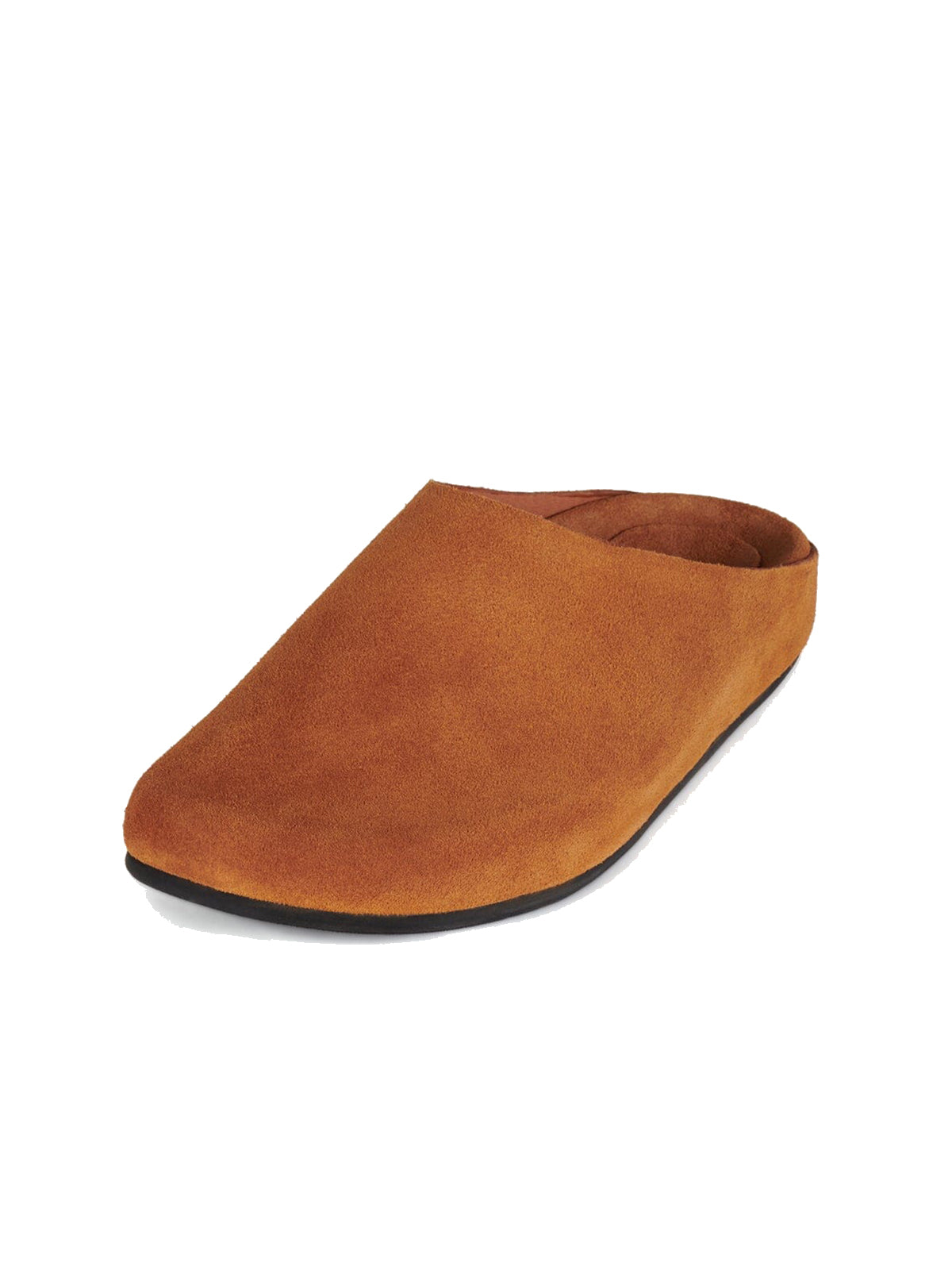 Dark Tan Faux Suede Square-Toe Slip-On Simple Backless Flats