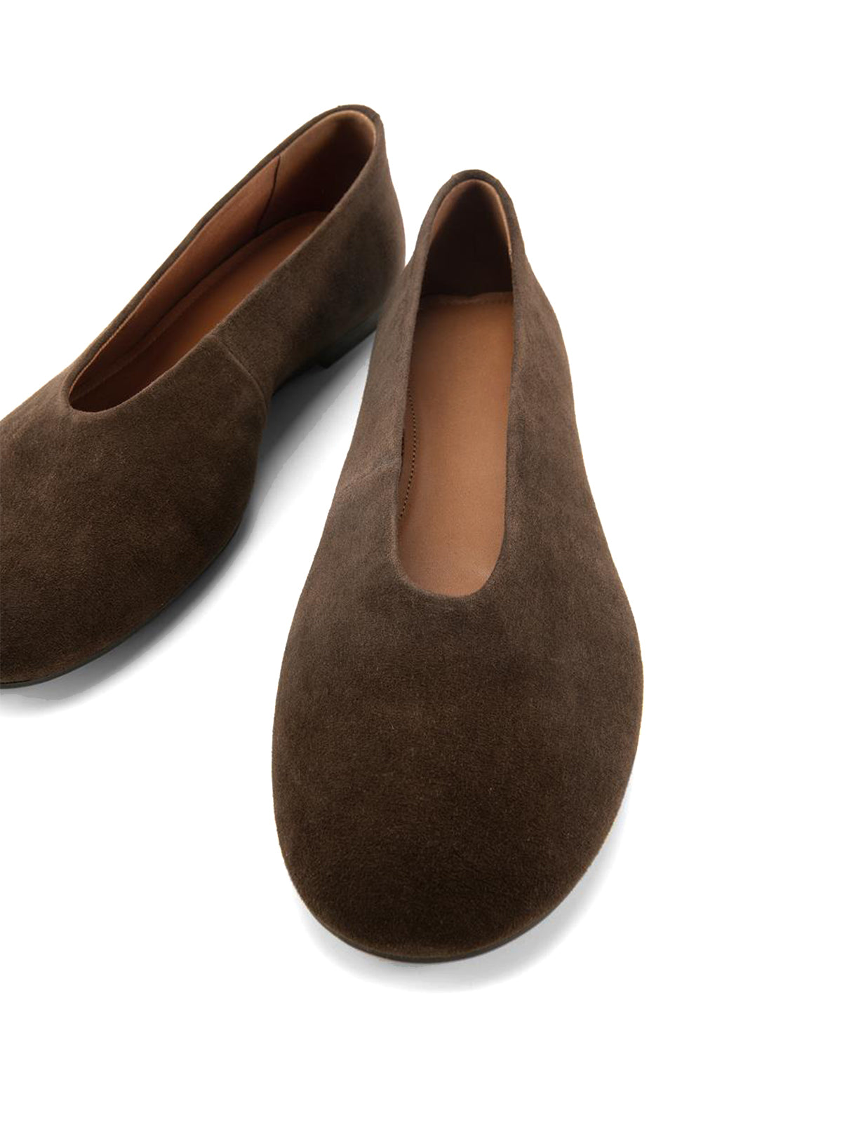 Brown Faux Suede Round-Toe Stylish Ballet Simple Flats