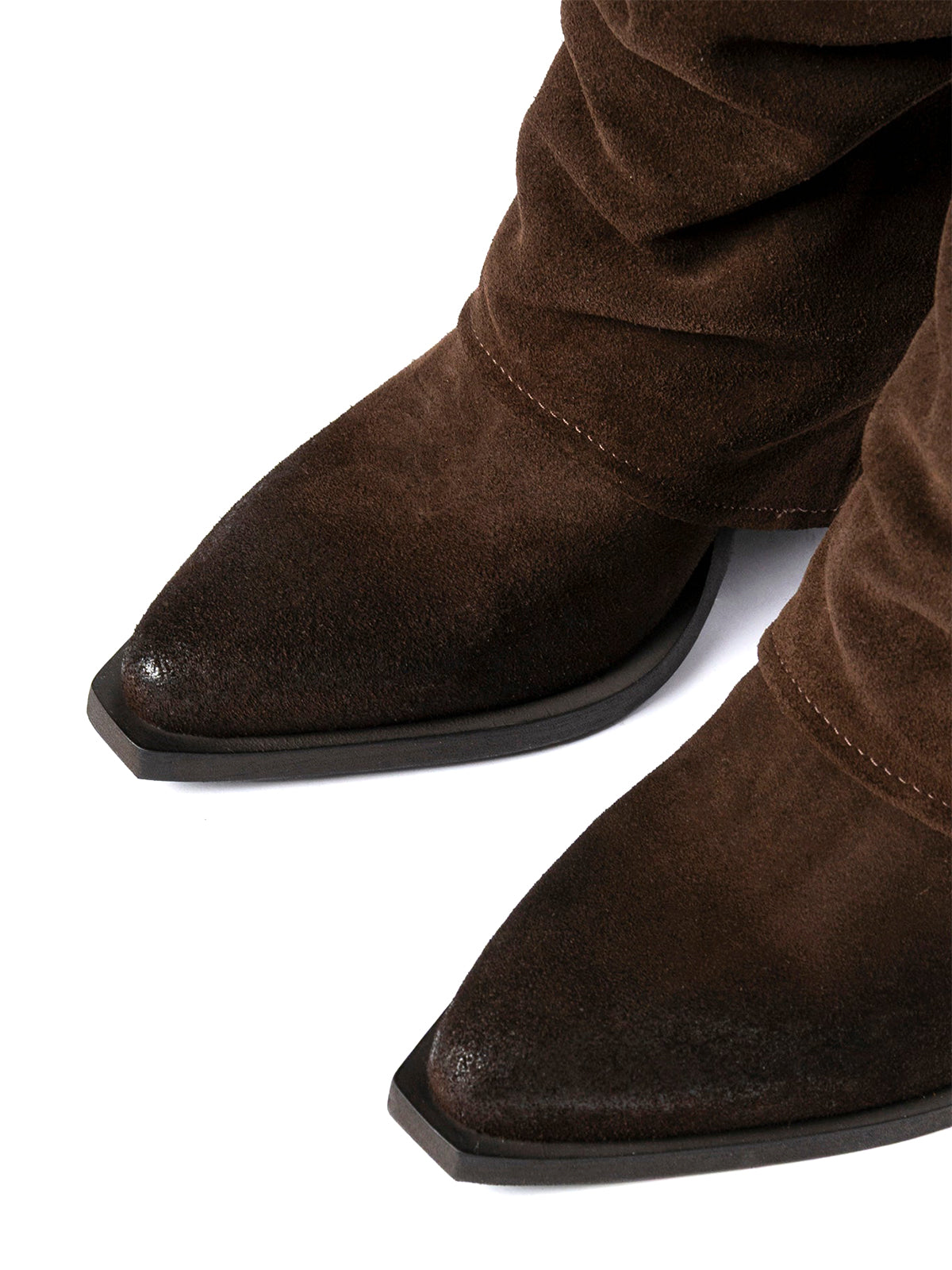 Brown Faux Suede Snip-Toe Fold-Over Wide Calf Tall Knee High Cowgirl Boots