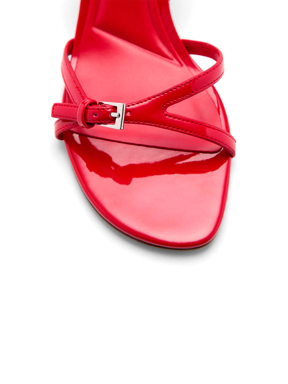 Patent Red Open Square-Toe Buckle Straps Slingback Kitten Heels