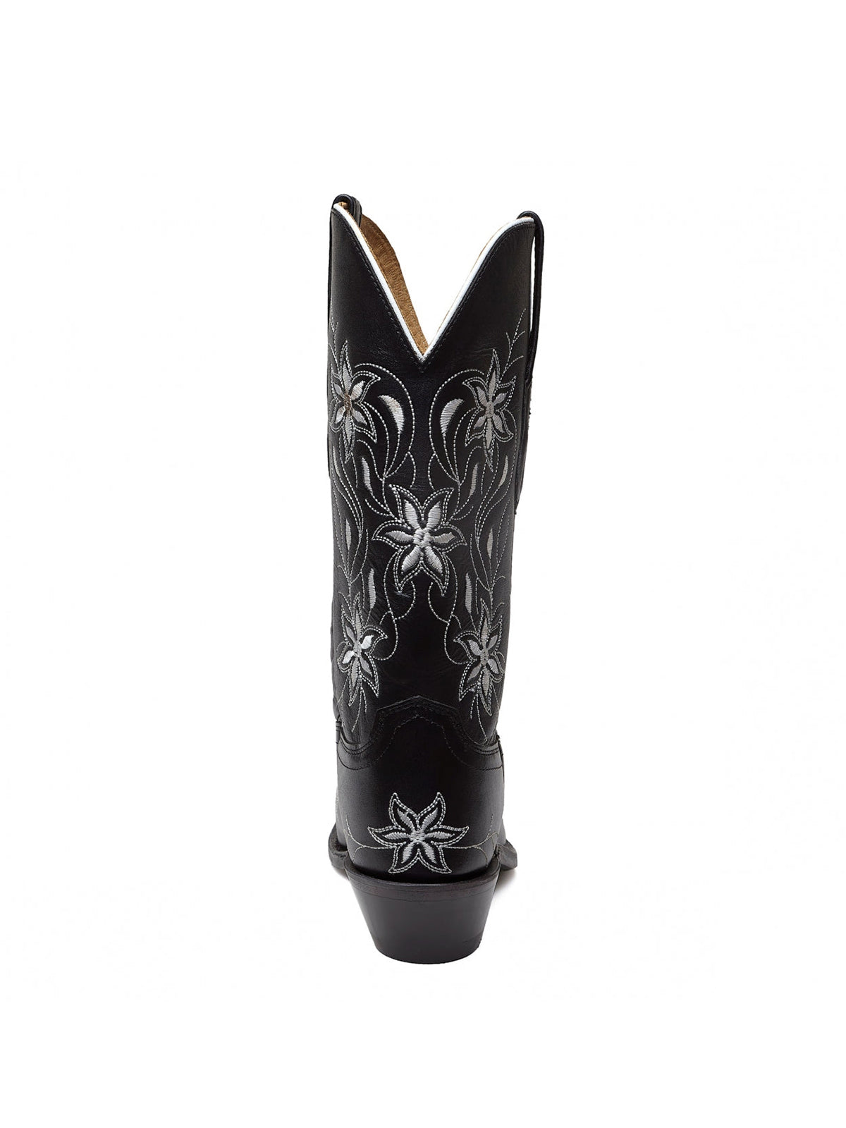 Black Snip-Toe Floral Embroidery Mid Calf Cowgirl Boots