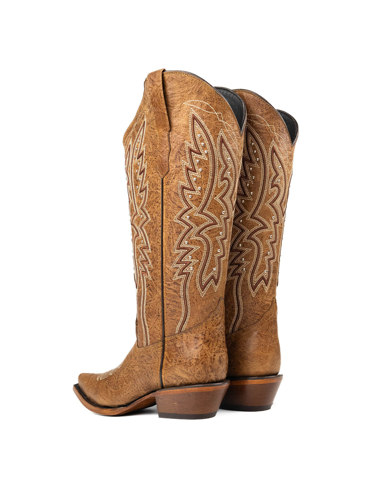 Western Snip-Toe Embroidery Half-Zip Knee High Cowgirl Boots - Dark Tan